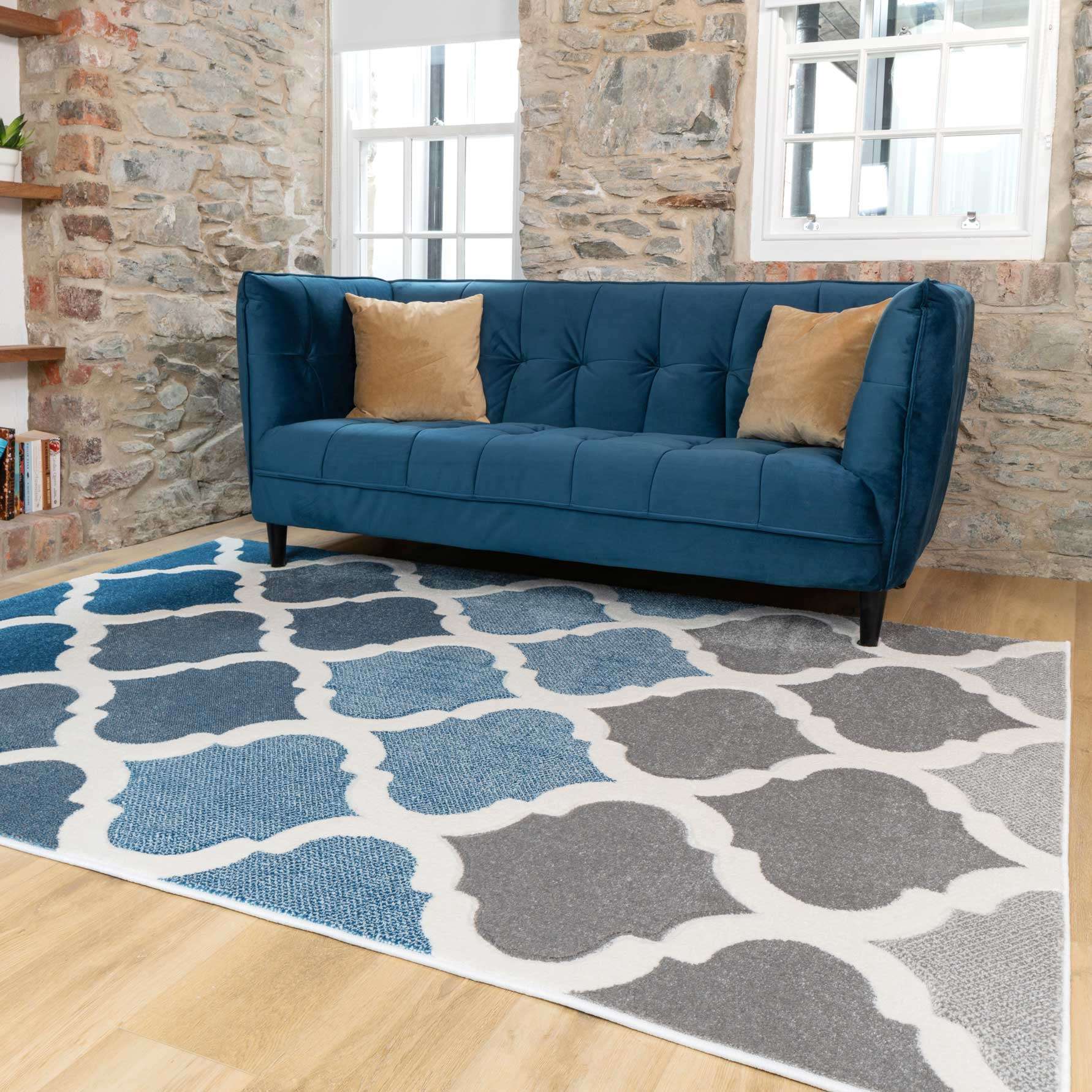 Fresh Trellis Blue Living Runner Rug - Image 3