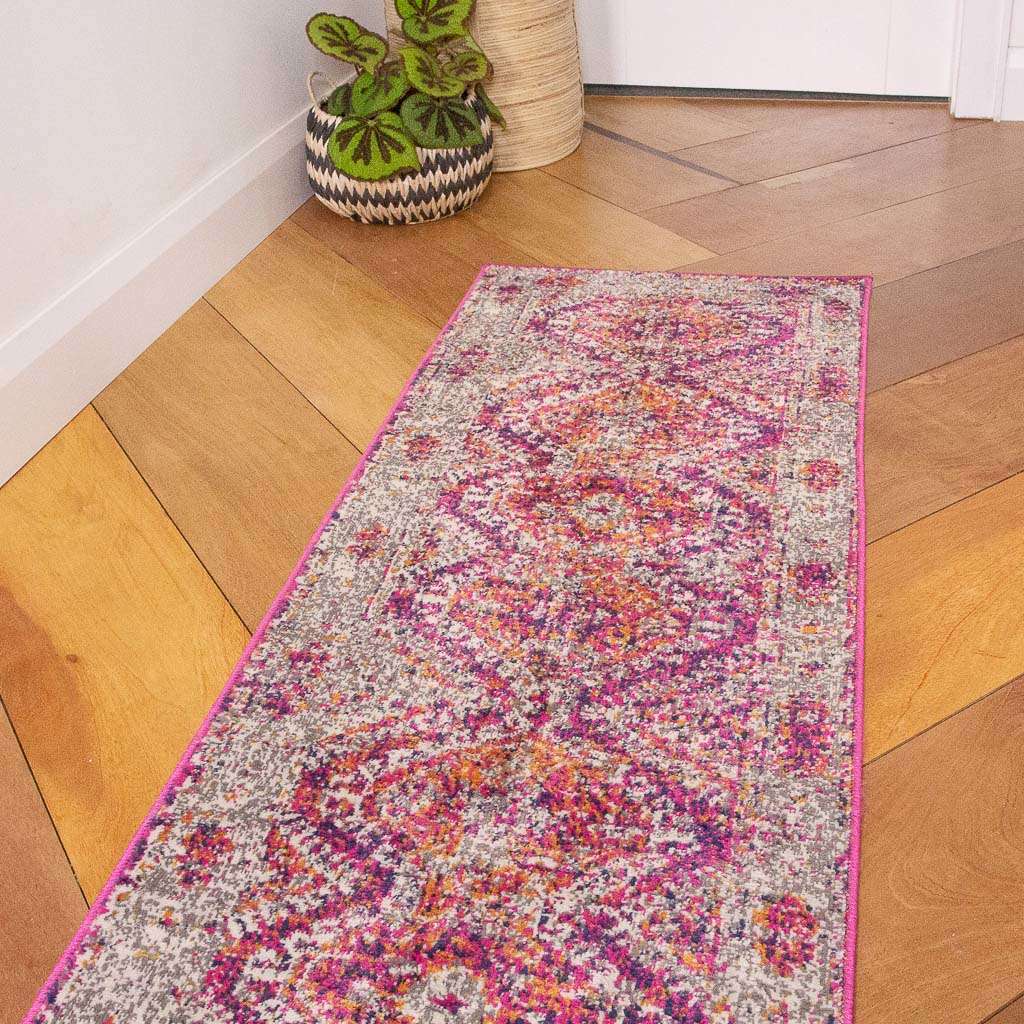 Fuschia Pink Oriental Distressed Rug - Image 2