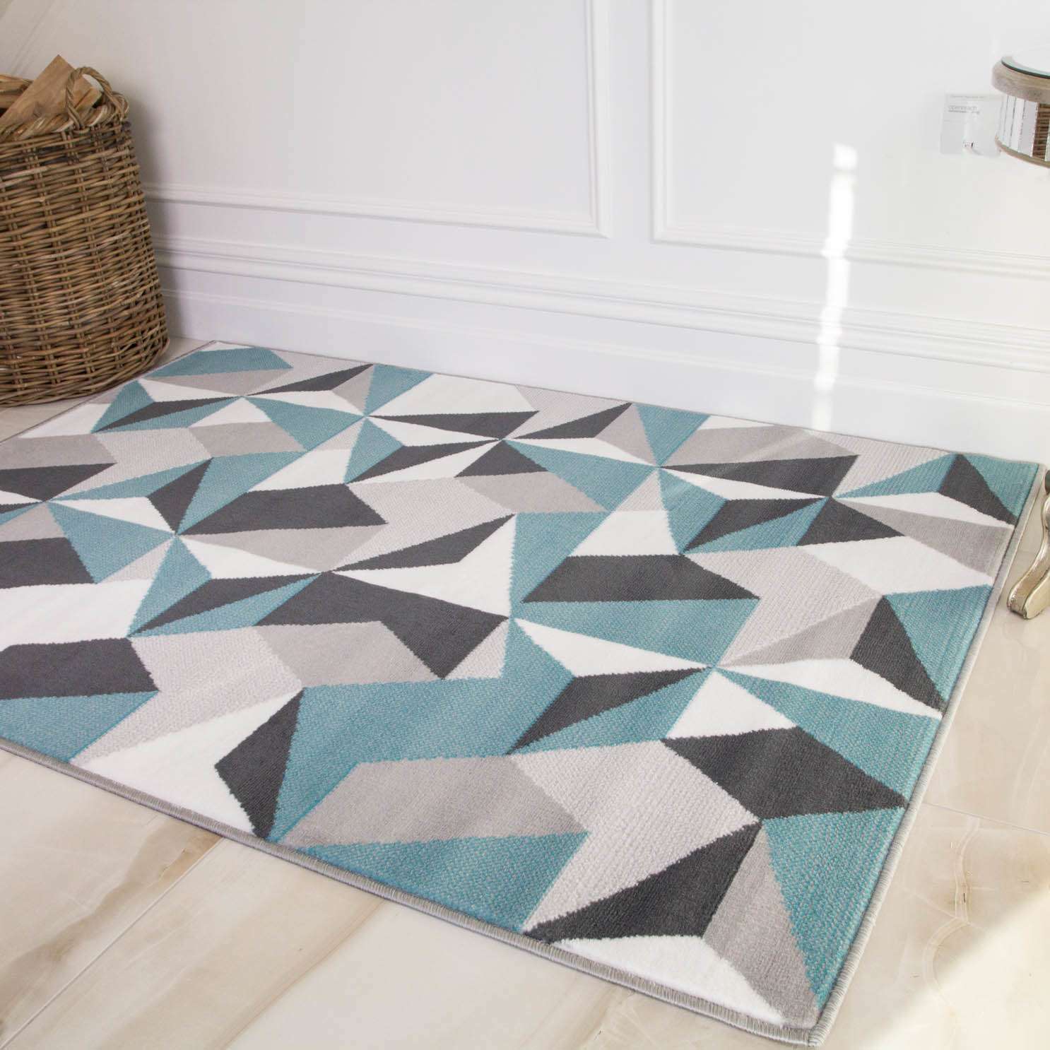Geometric Blue and Grey Rug - Image 2