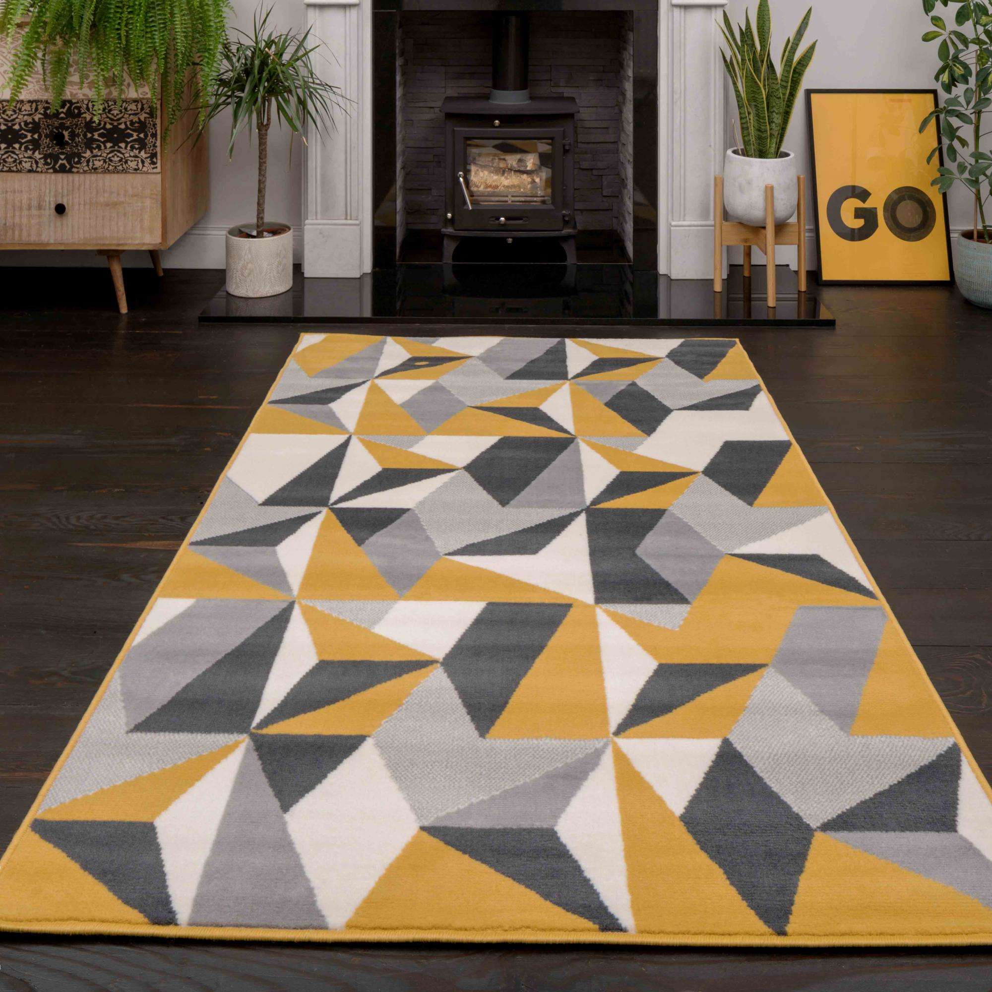 Geometric Yellow and Grey Rug - Image 5