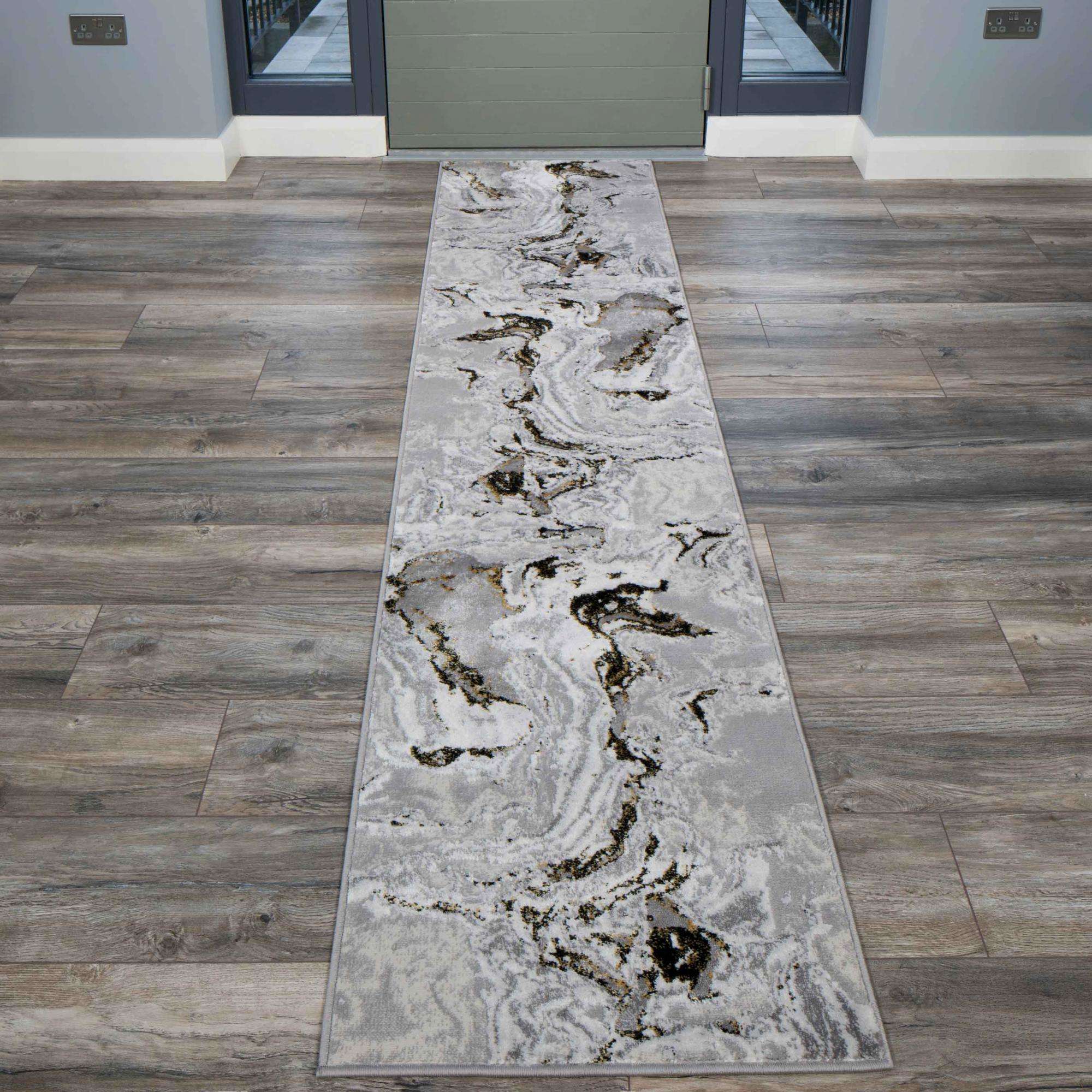 Gold Abstract Marble Pattern Hall Runner Rugs - Image 2