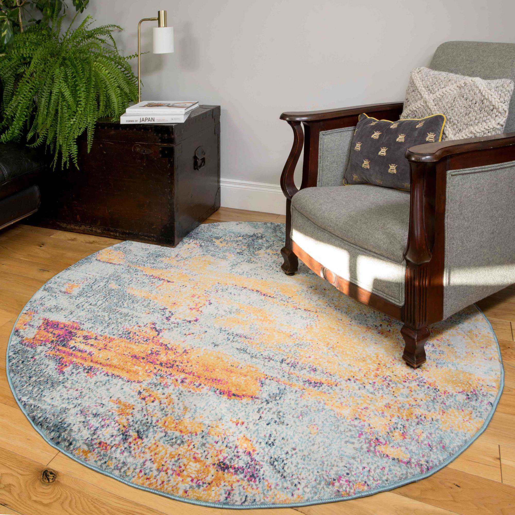 Gold Blue Distressed Living Room Rug - Mia - Image 5