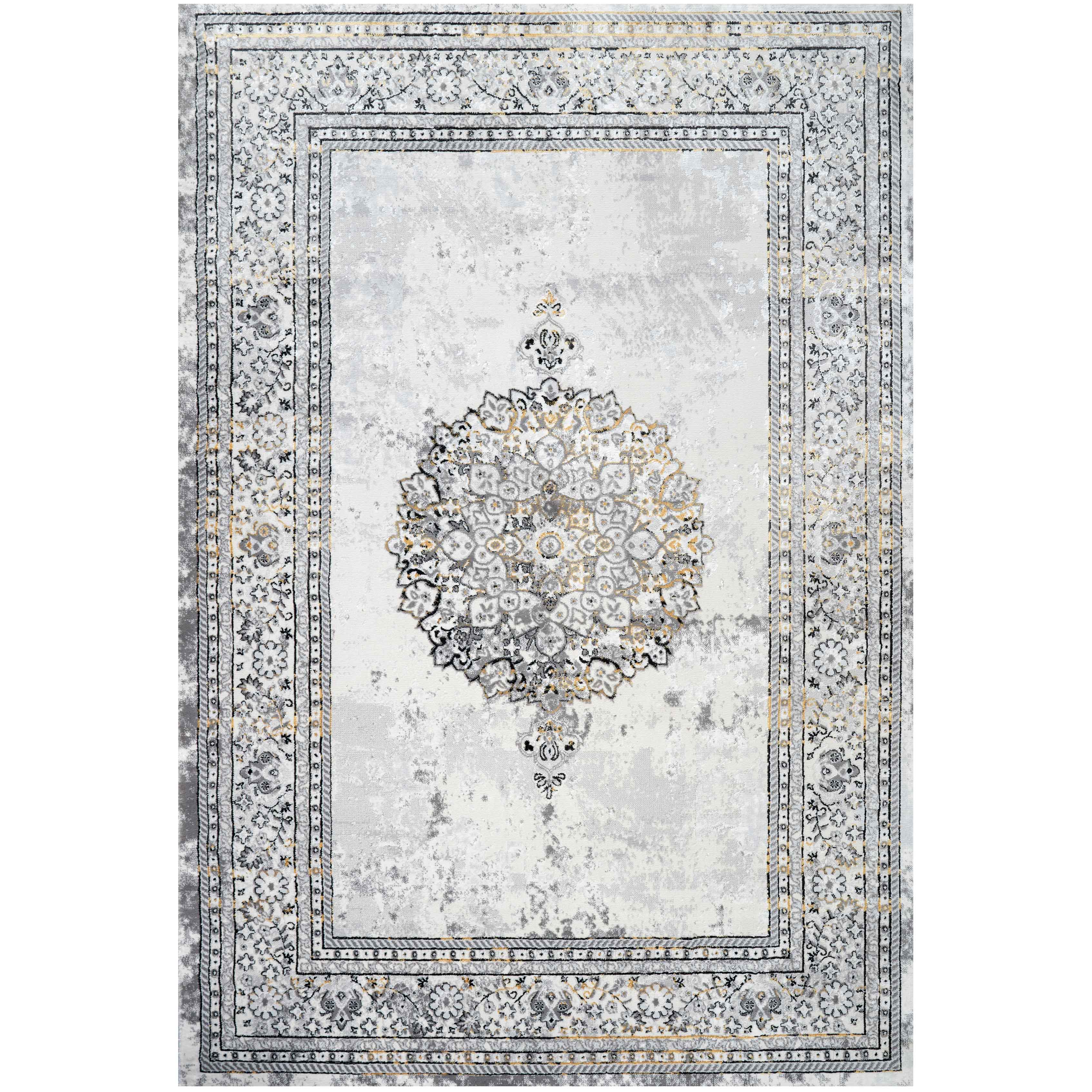 Gold Traditional Distressed Living Room Rug - Victoria