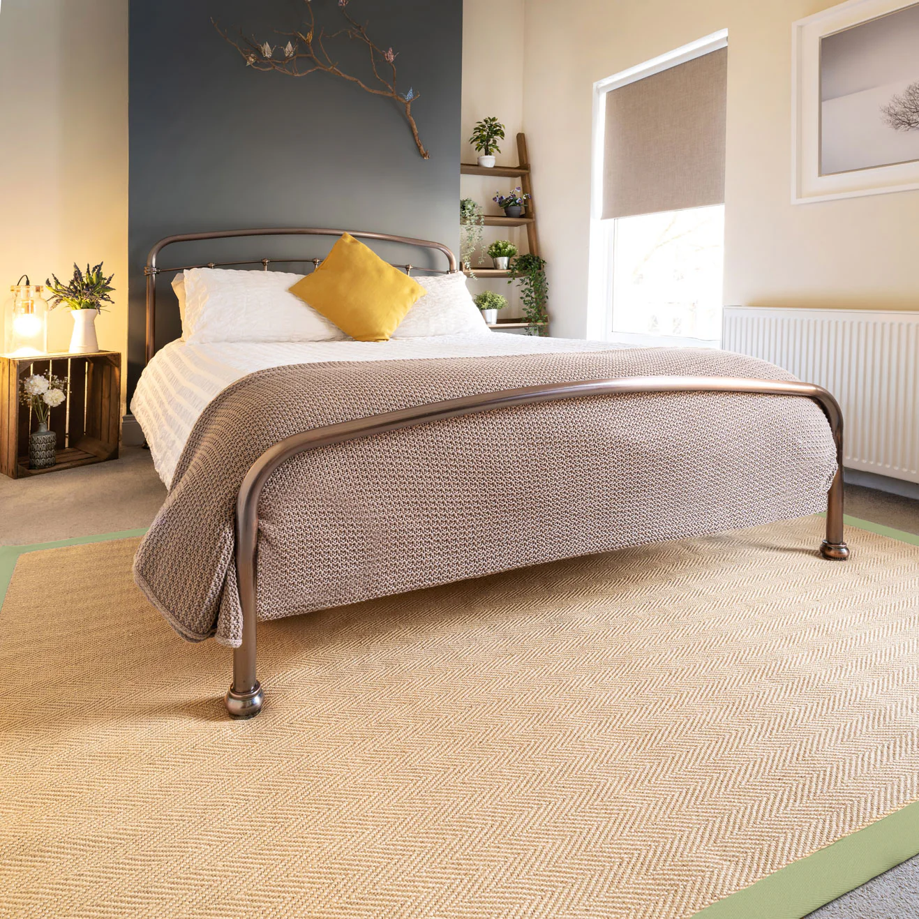 Green Cotton Border Natural Jute Area Rug - Image 2