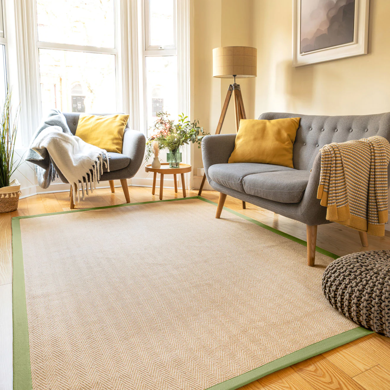 Green Cotton Border Natural Jute Area Rug - Image 3