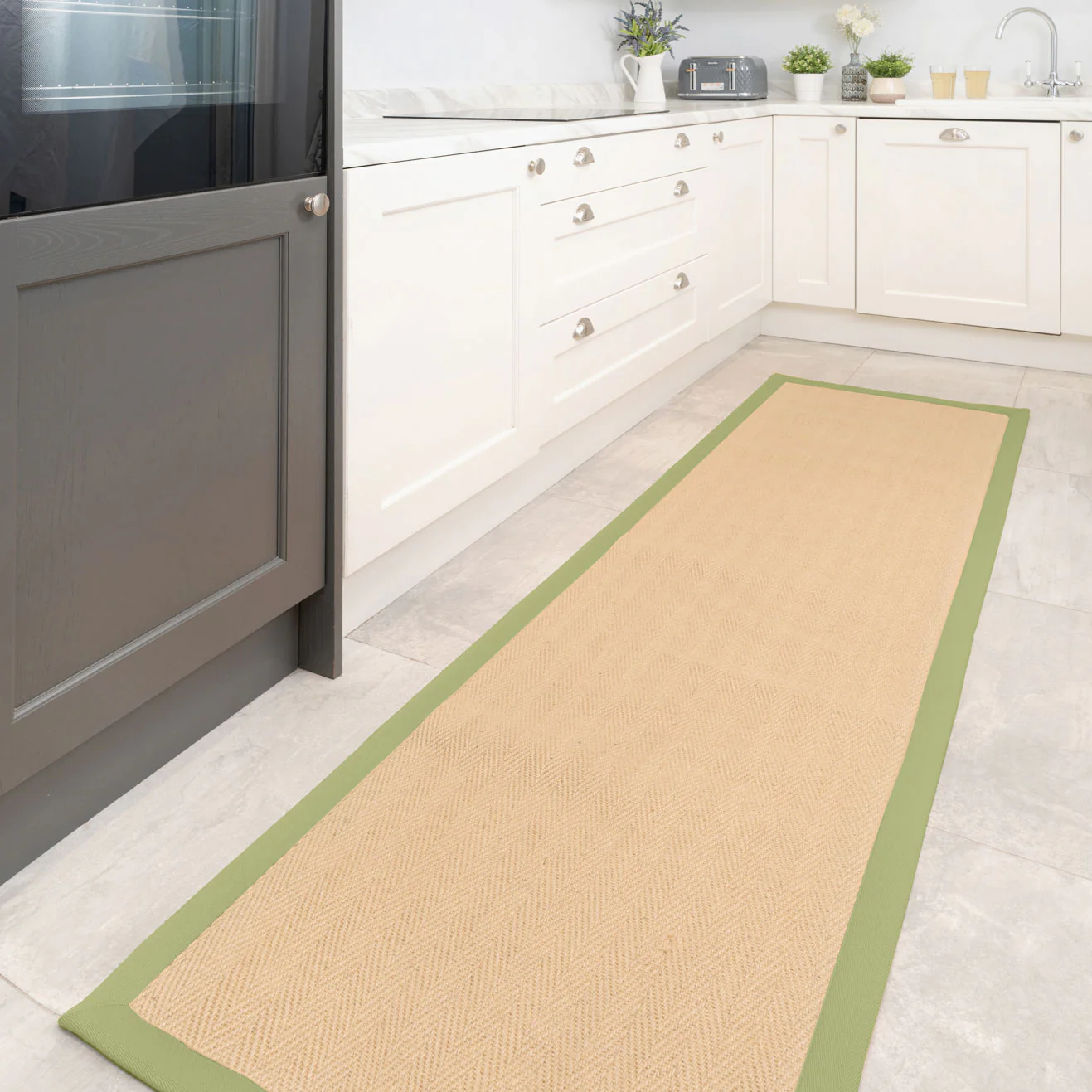 Green Cotton Border Natural Jute Area Rug - Image 5