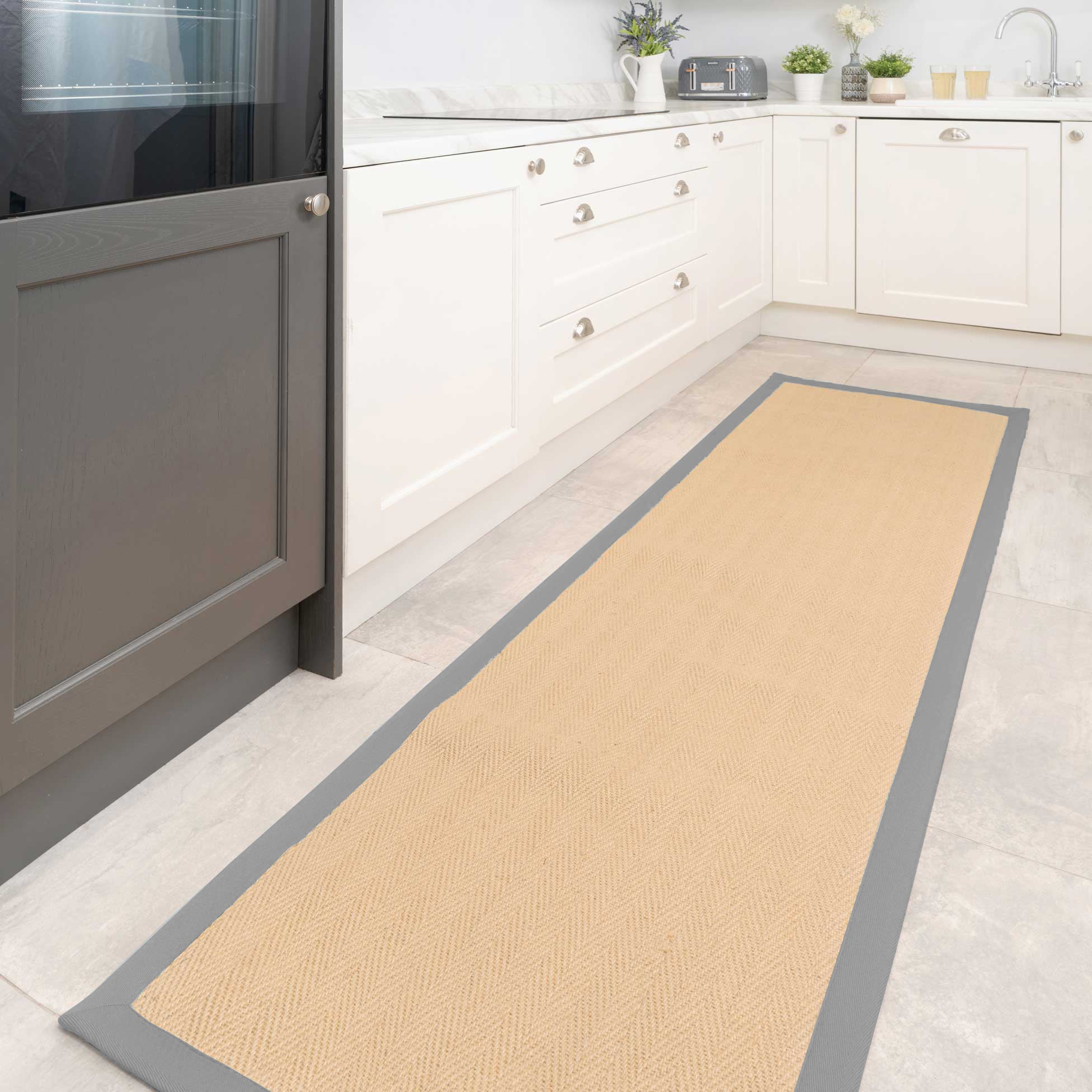 Grey Cotton Border Natural Hallway Jute Runner - Image 4