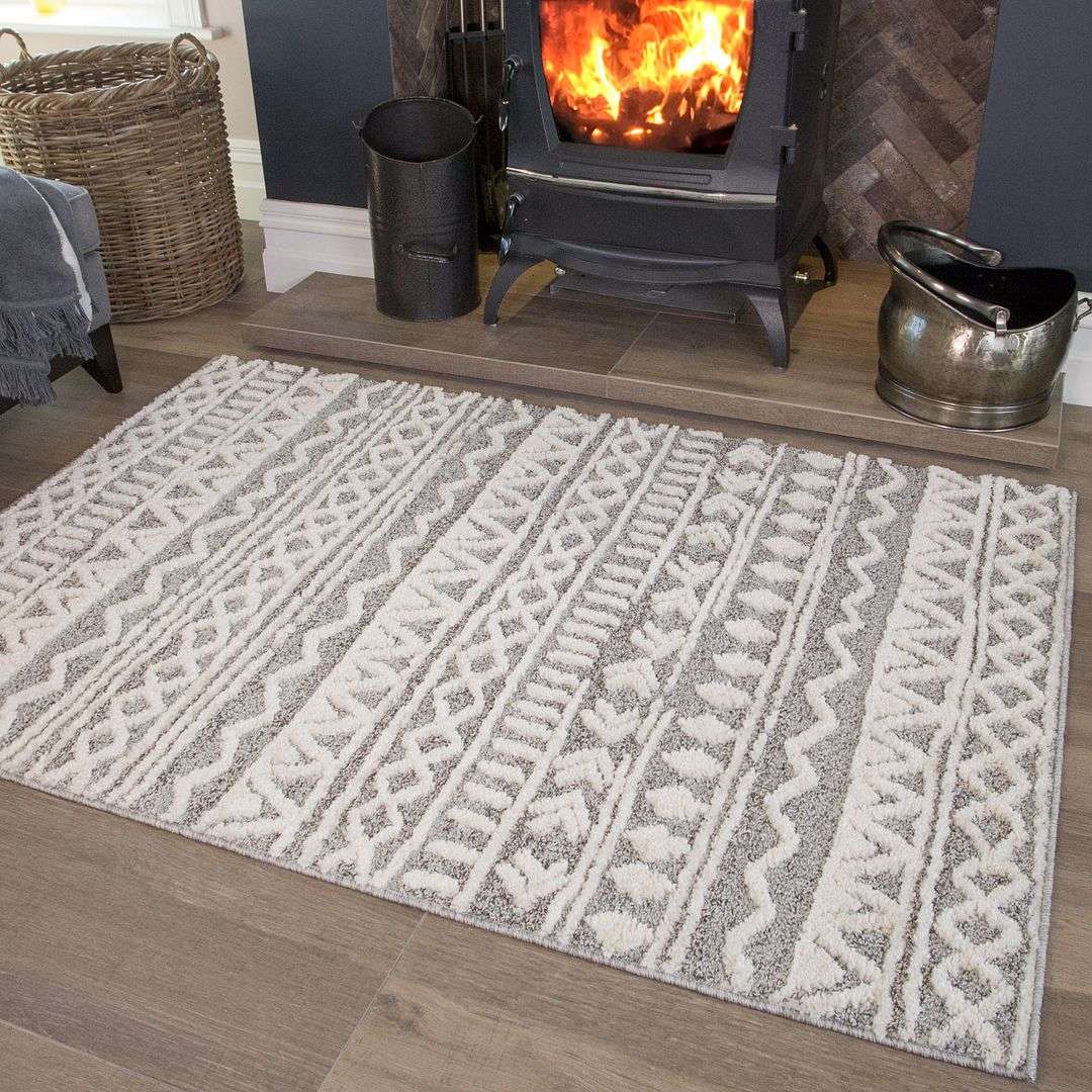 Grey Cream Aztec Runner Rug - Image 2