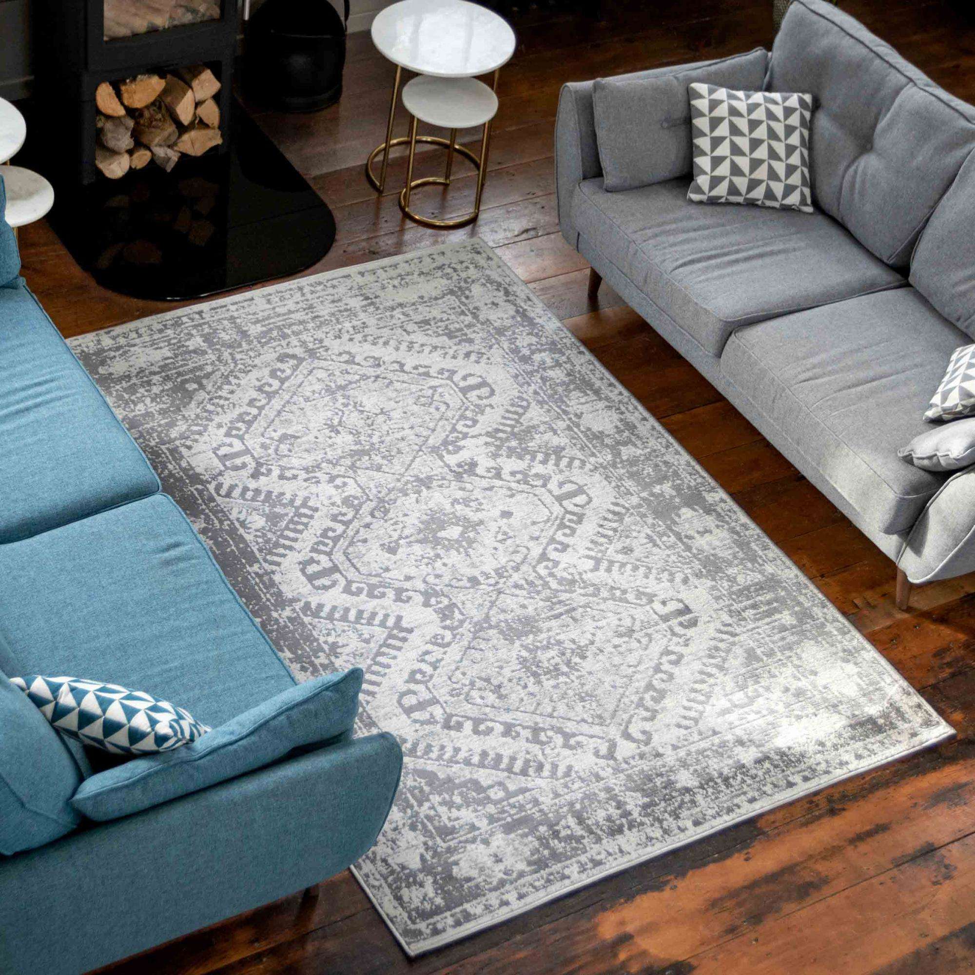 Grey Distressed Vintage Large Living Room Rugs - Image 2