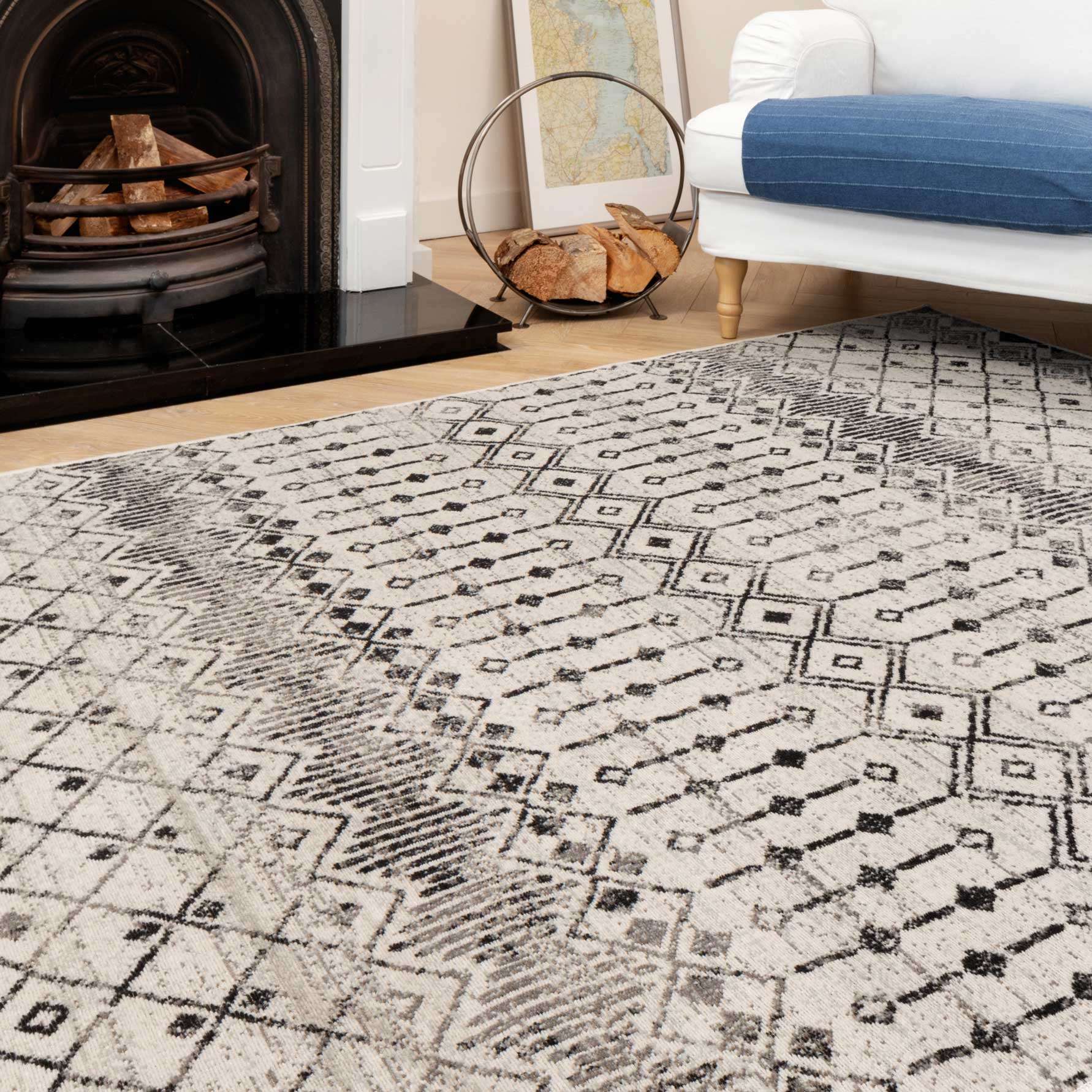 Grey Moroccan Tile Living Room Rug - Amora - Image 3