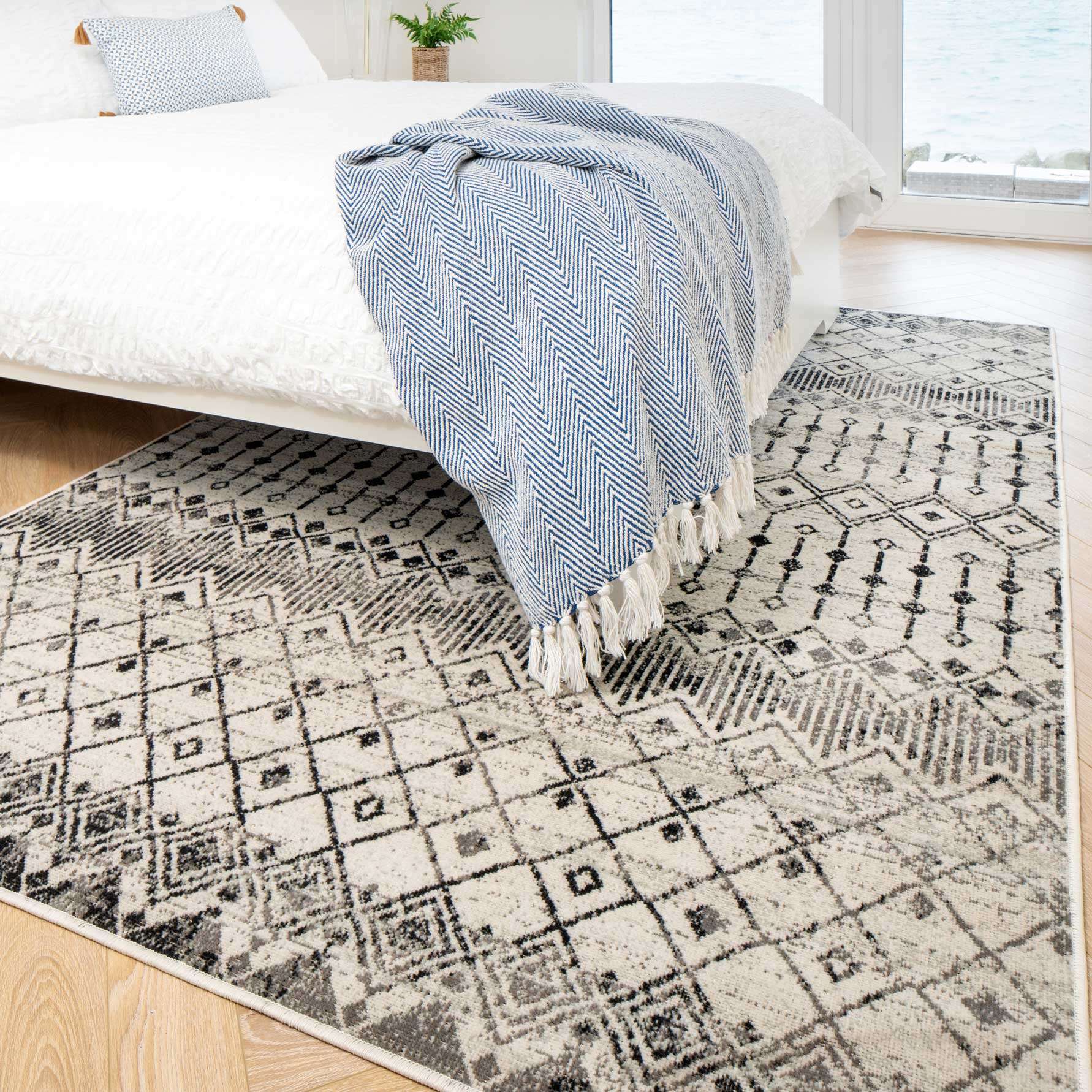 Grey Moroccan Tile Living Room Rug - Amora - Image 7