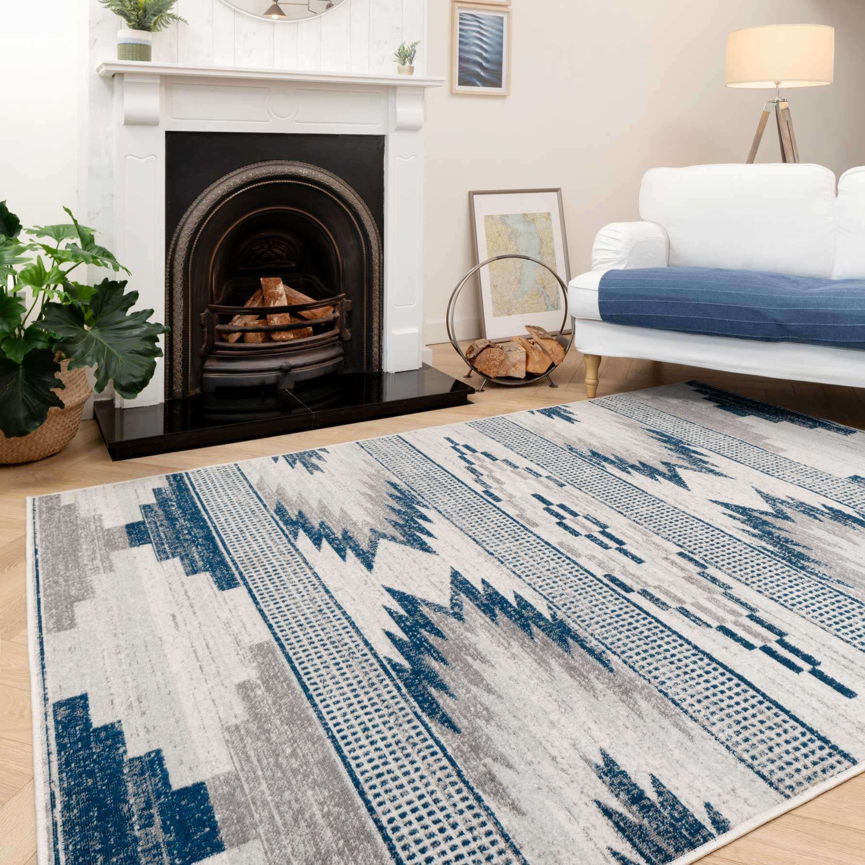 Grey Navy Aztec Living Room Rug - Image 7