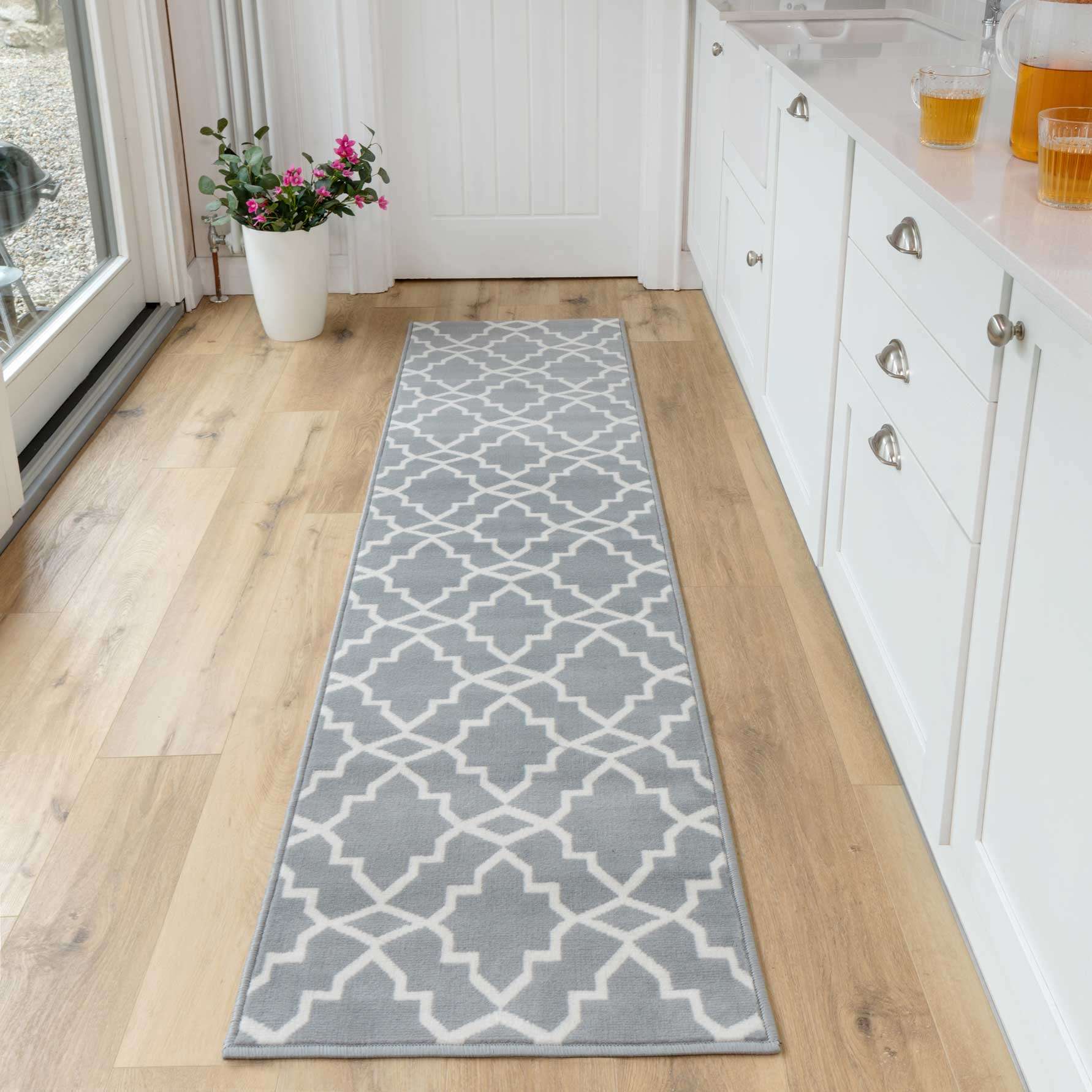Grey Trellis Hallway Runner Rug - Image 2
