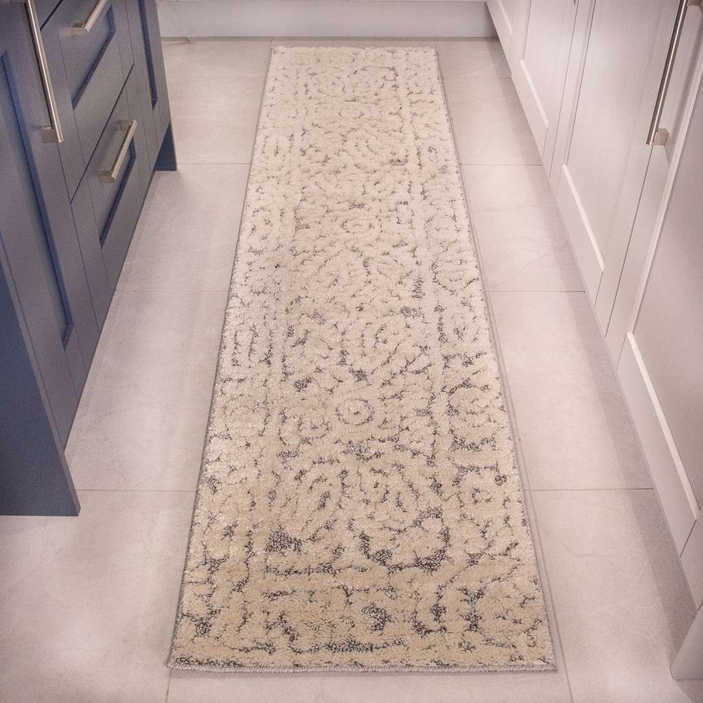 Grey White Textured Damask Scandi Rug - Image 4