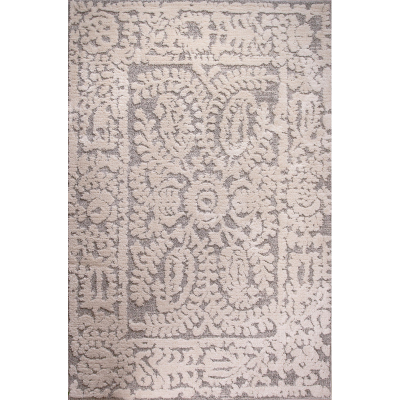Grey White Textured Floral Rug - Image 3