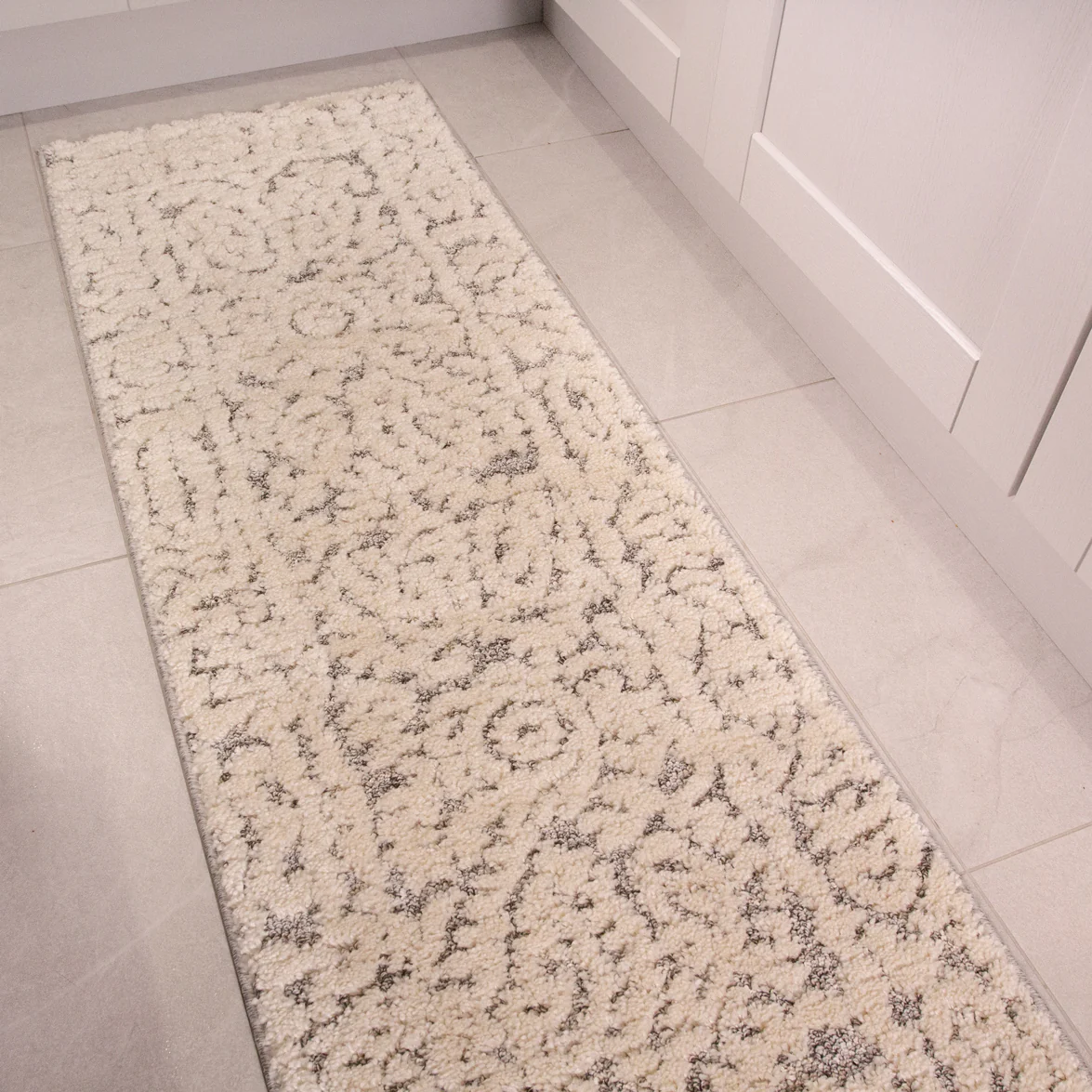 Grey White Textured Floral Rug - Image 7