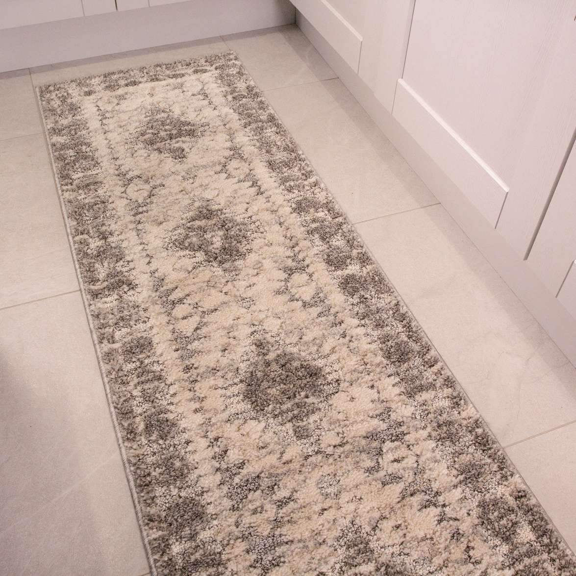 Grey White Textured Tribal Scandi Rug - Image 6