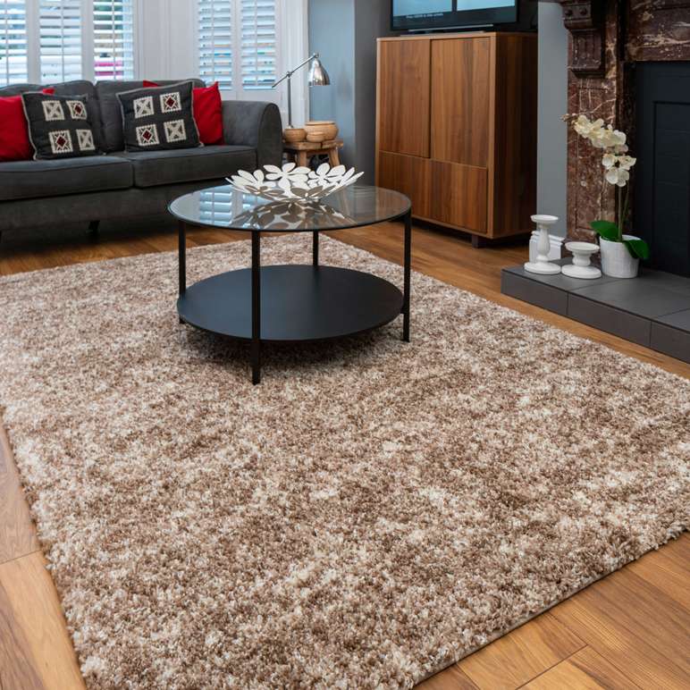 Light Brown Mottled Shaggy Living Room Rug - Image 2