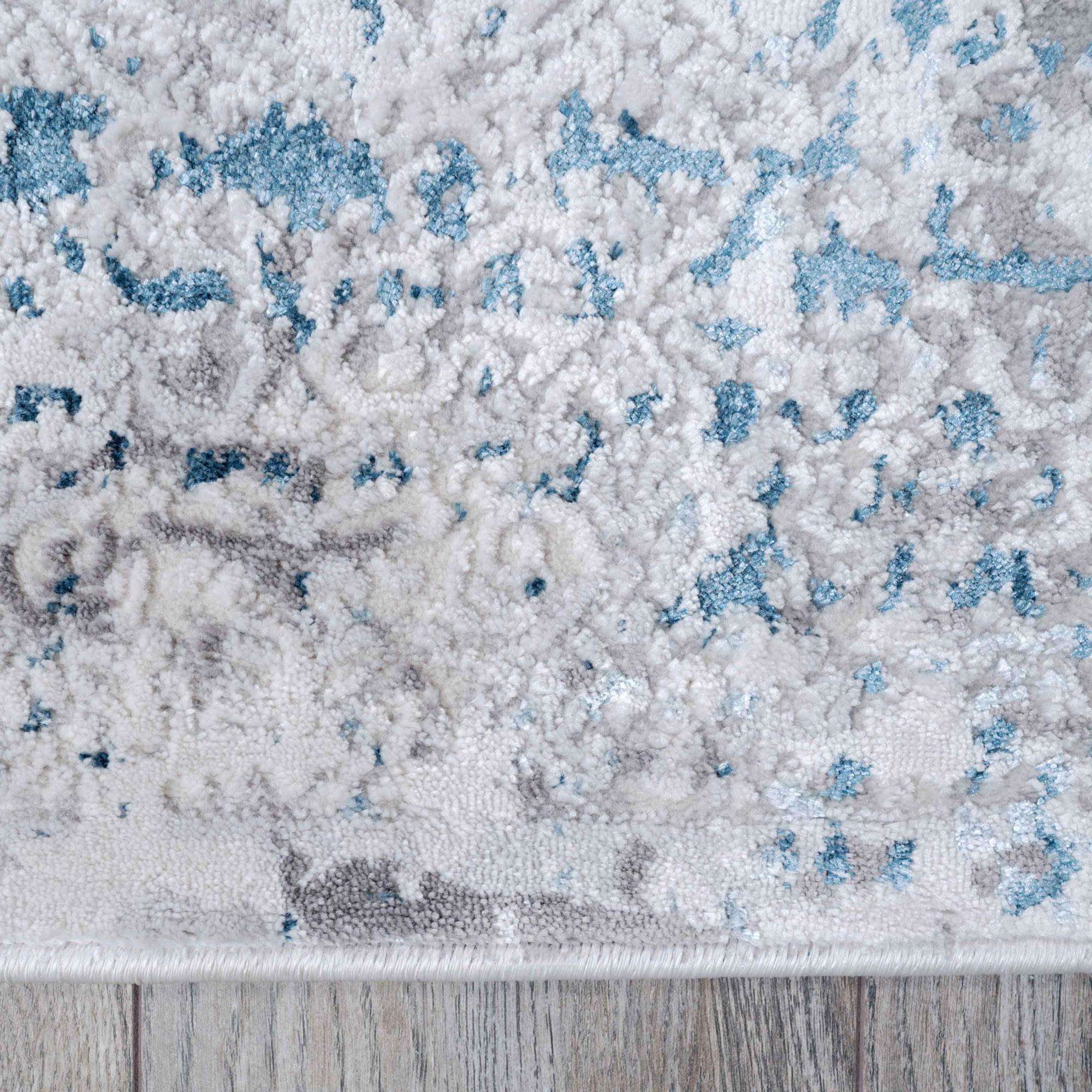 Modern Abstract Distressed Rugs Blue Grey - Tweed - Image 7