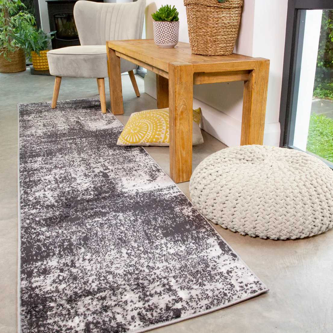 Modern Black Abstract Distressed Living Room Rug - Arris - Image 6