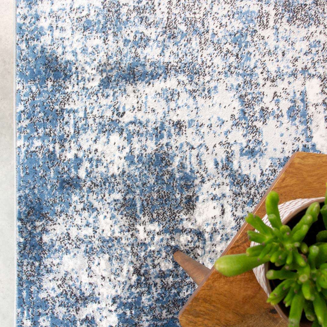 Modern Blue Abstract Distressed Living Room Rug - Image 4