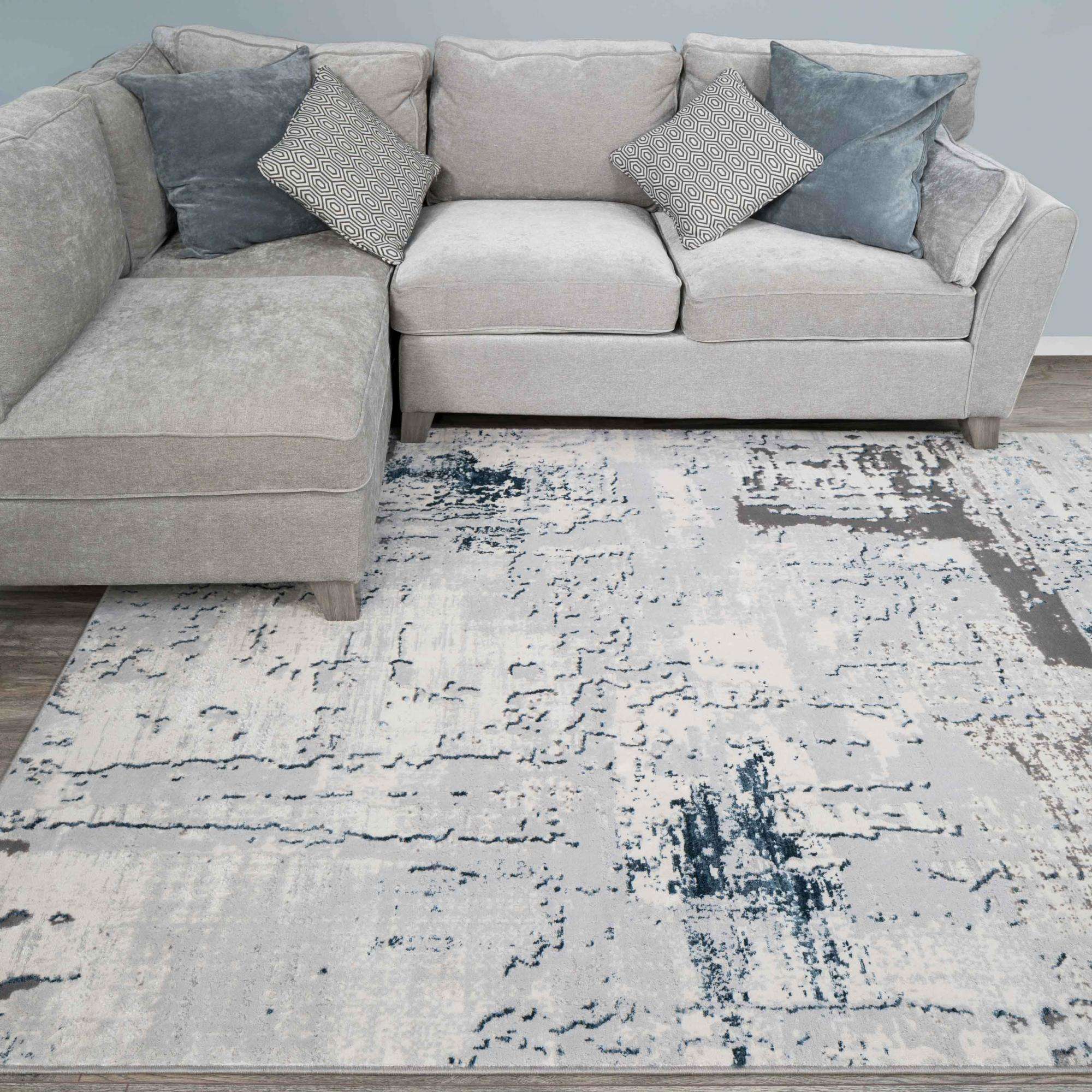 Modern Blue Abstract Distressed Living Room Rugs - Grace - Image 2