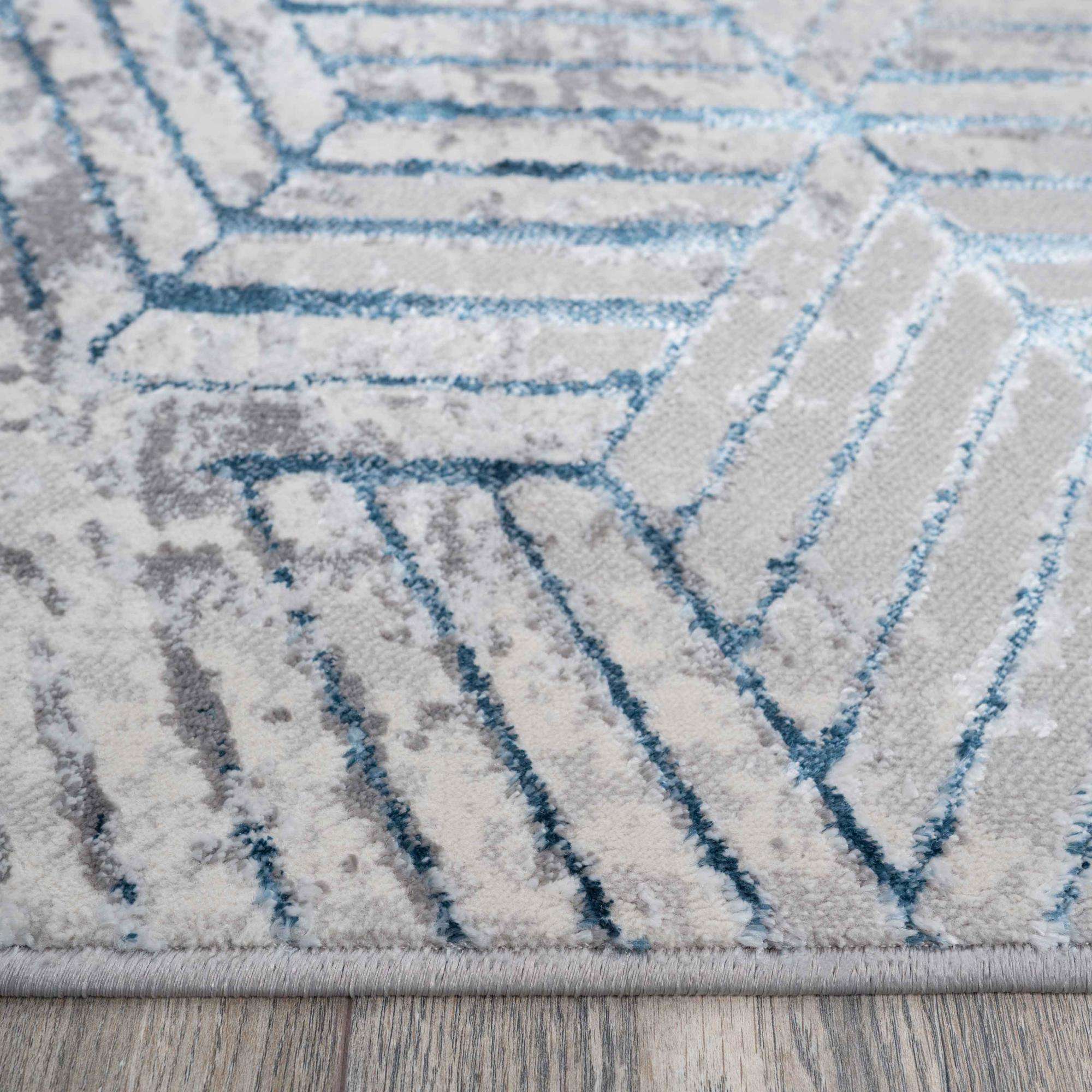 Modern Blue Abstract Geometric Hall Runner Rugs - Image 4