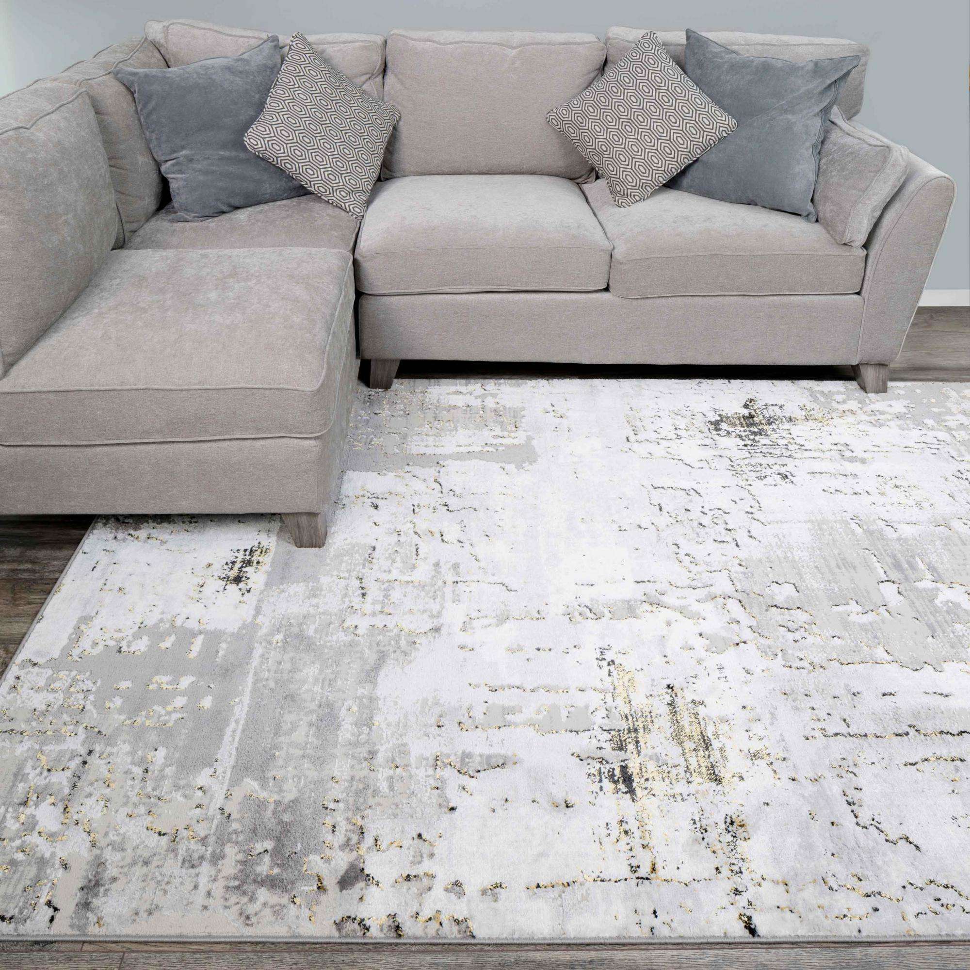 Modern Gold Abstract Distressed Hall Runner Rugs - Image 4