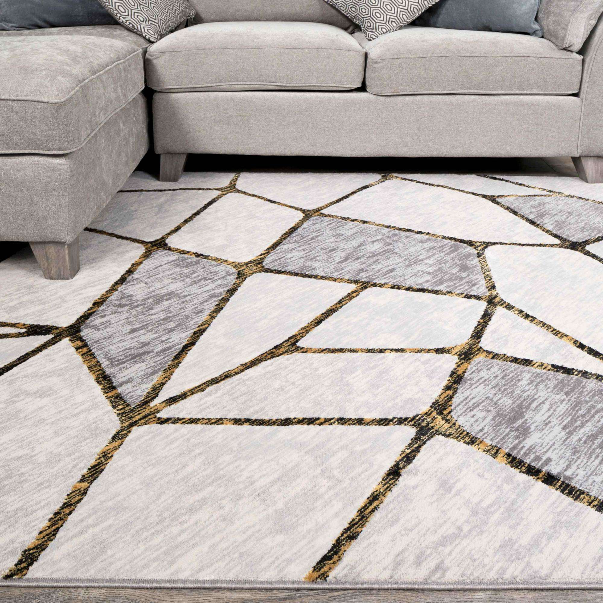Modern Gold Abstract Mosaic Living Room Rugs - Road - Image 2