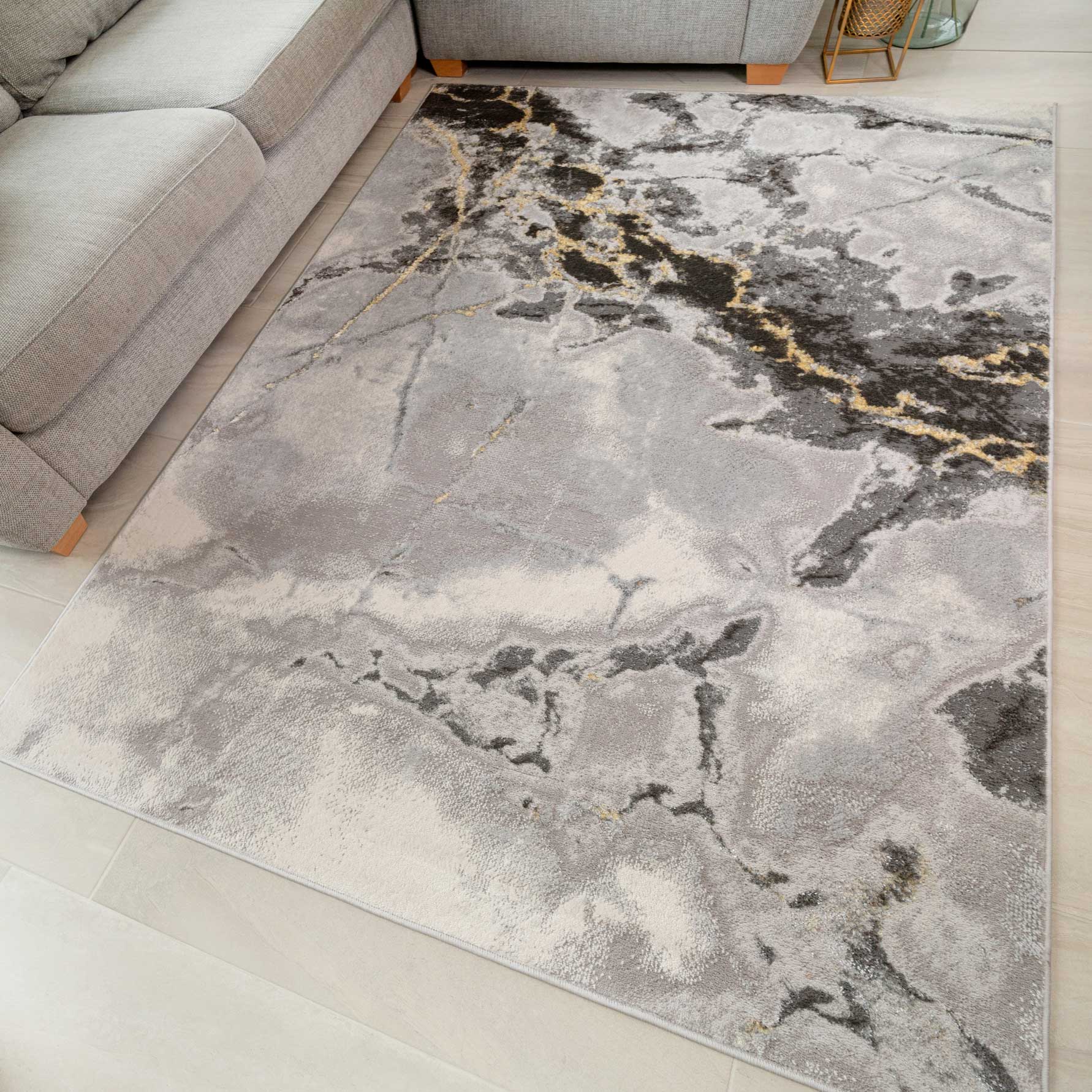 Modern Grey Marble Textured Area Rug - Strike - Image 2