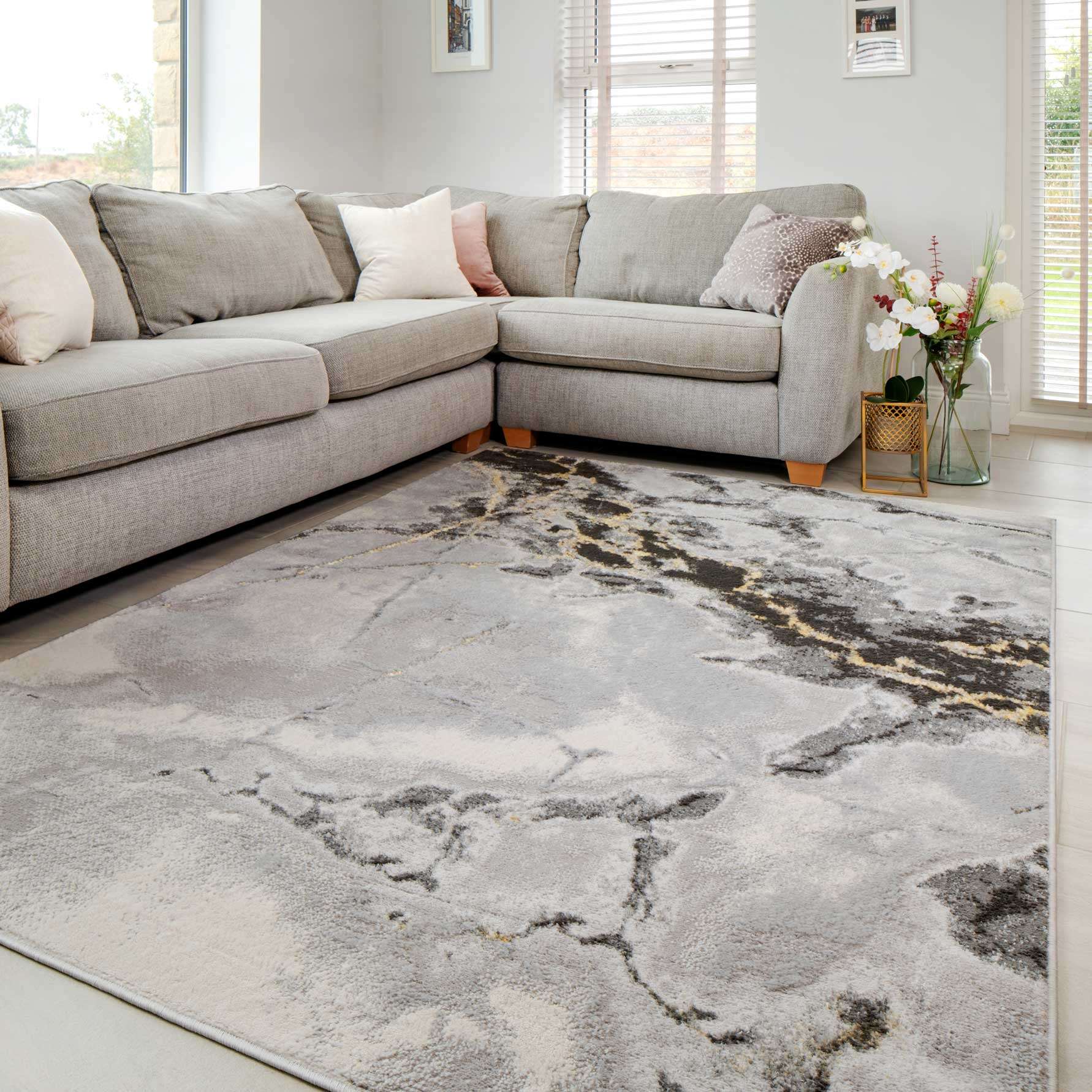 Modern Grey Marble Textured Area Rug - Strike - Image 4