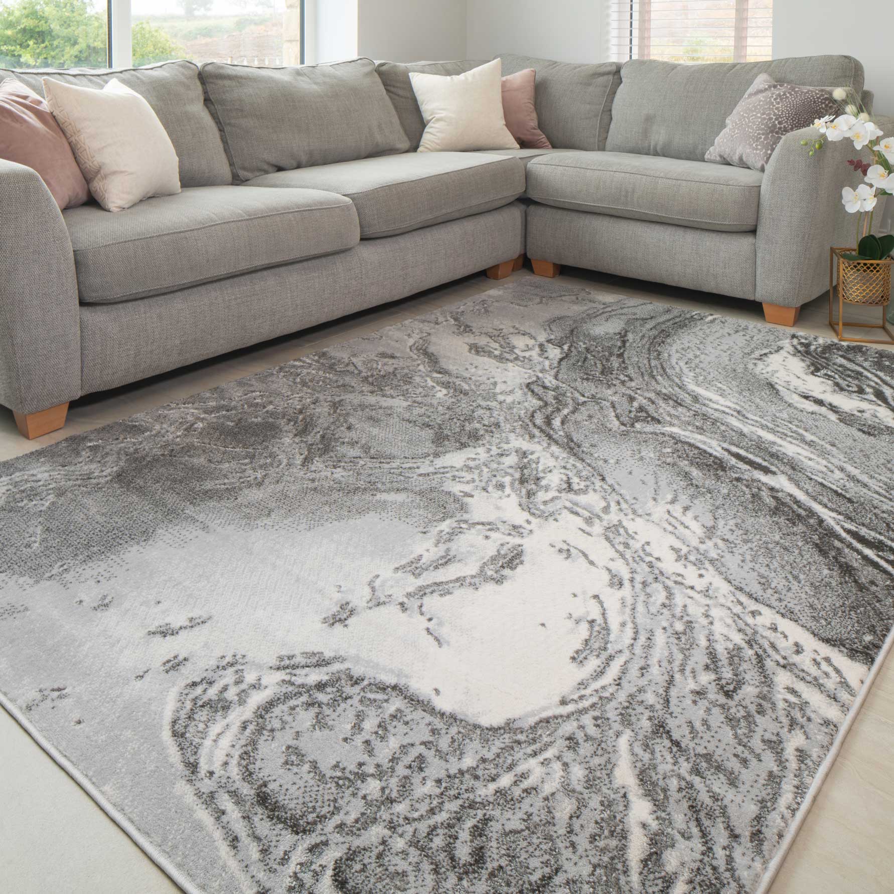 Modern Grey Textured Living Room Rug - Delta - Image 2