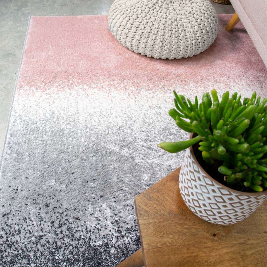 Modern Pink Distressed Striped Living Room Rug - Image 3