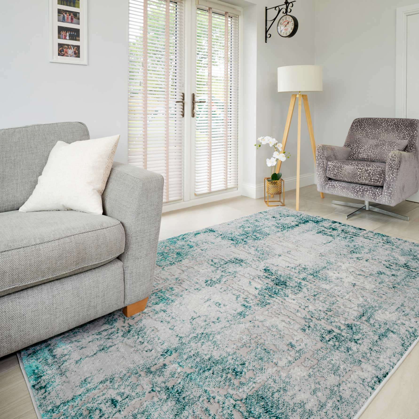 Modern Teal Green Textured Living Room Rug - Image 4