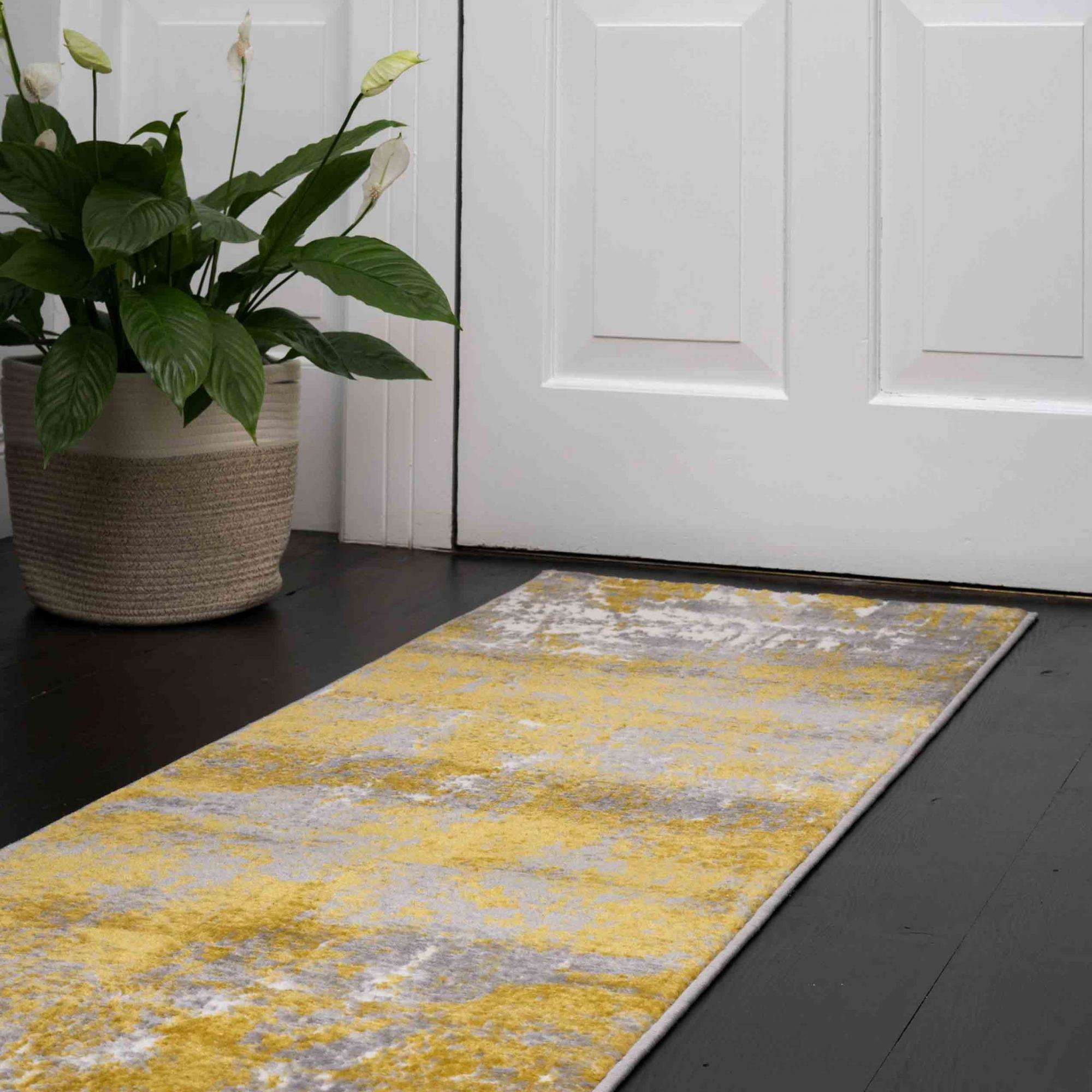 Modern Yellow Ochre Distressed Large Living Room Rugs - Image 7
