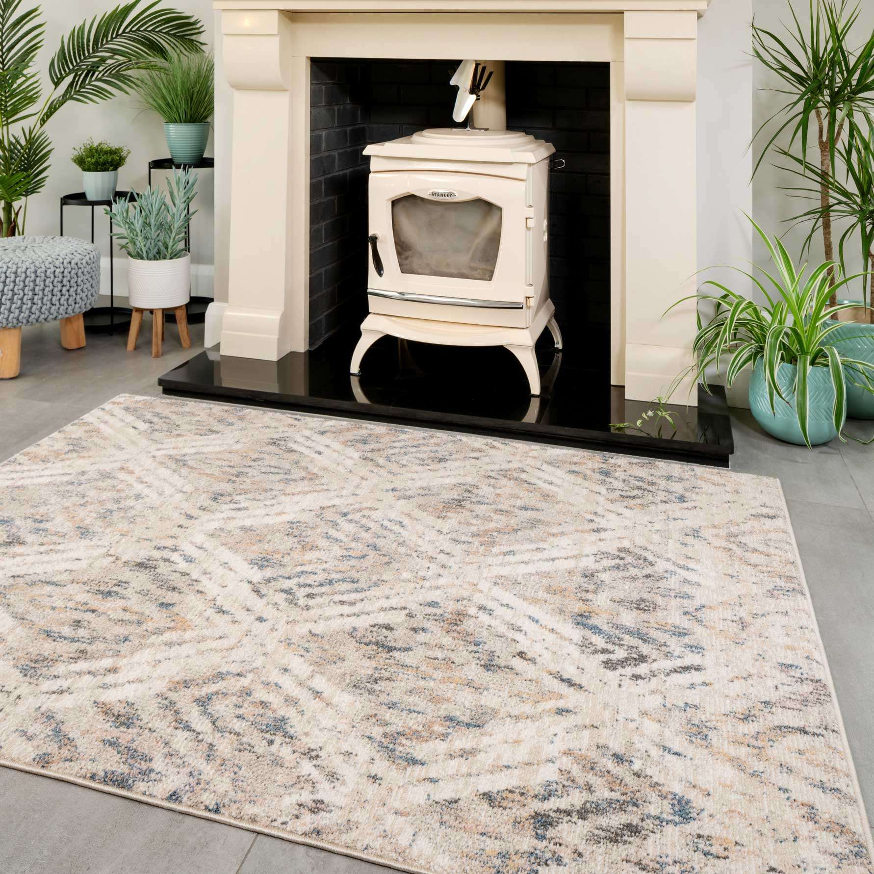 Natural Toned Diamond Living Room Rug - Warner - Image 2