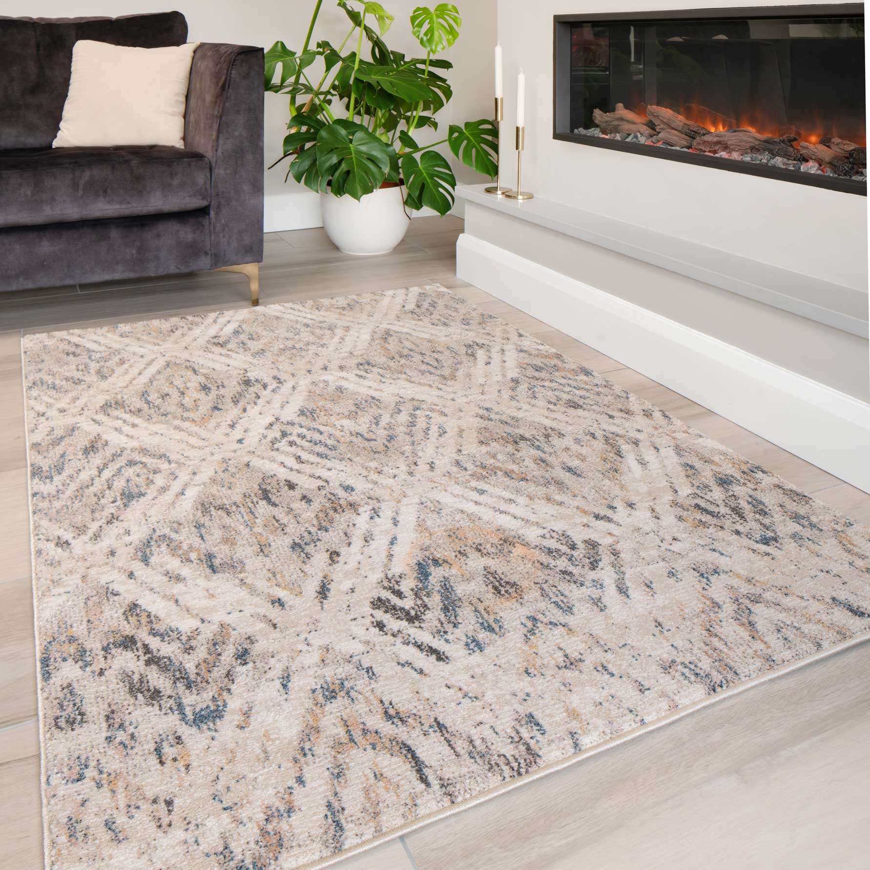 Natural Toned Diamond Living Room Rug - Warner - Image 5