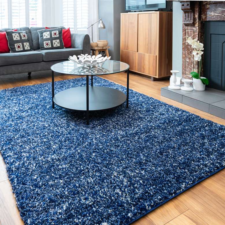 Navy Mottled Shaggy Living Room Rug - Image 2
