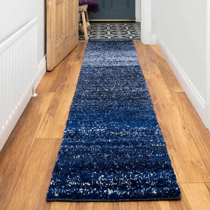 Navy Mottled Striped Shaggy Living Room Rug - Image 4