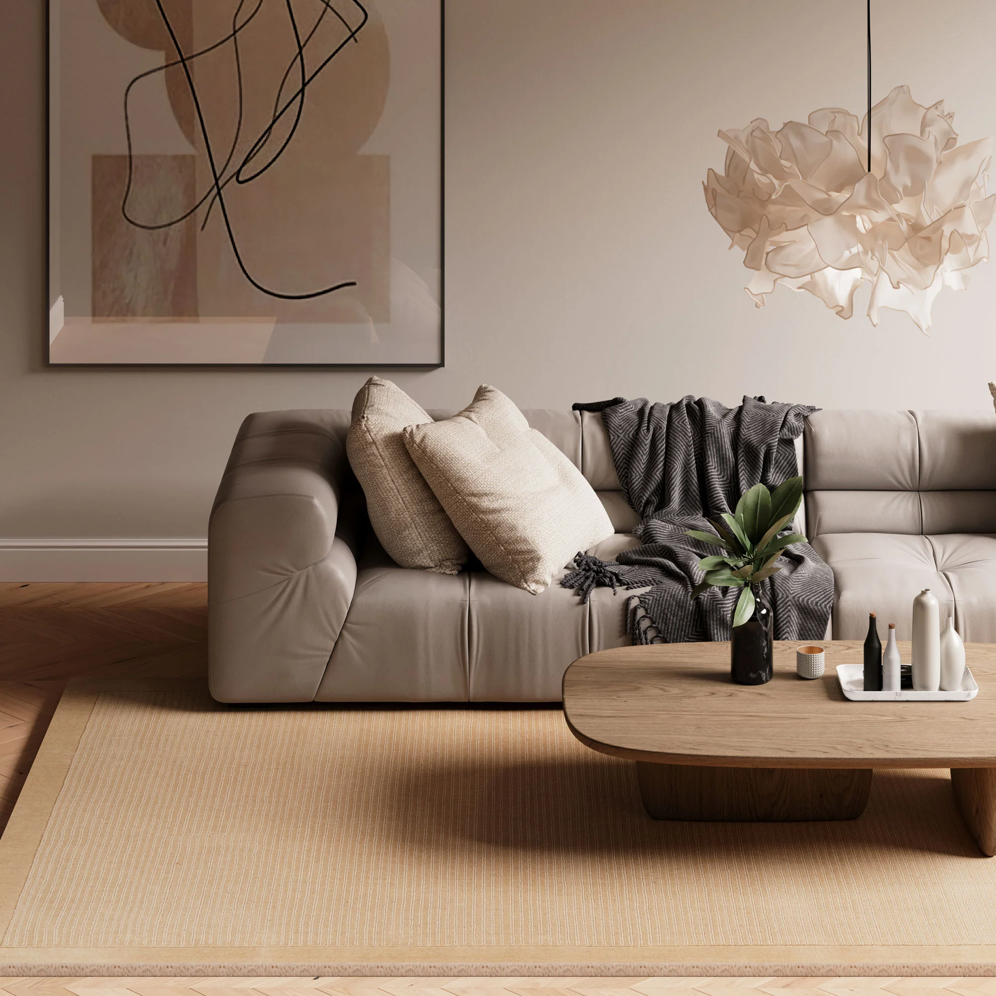 Neutral Bordered Wool Rug - Olann Neutral - Image 3