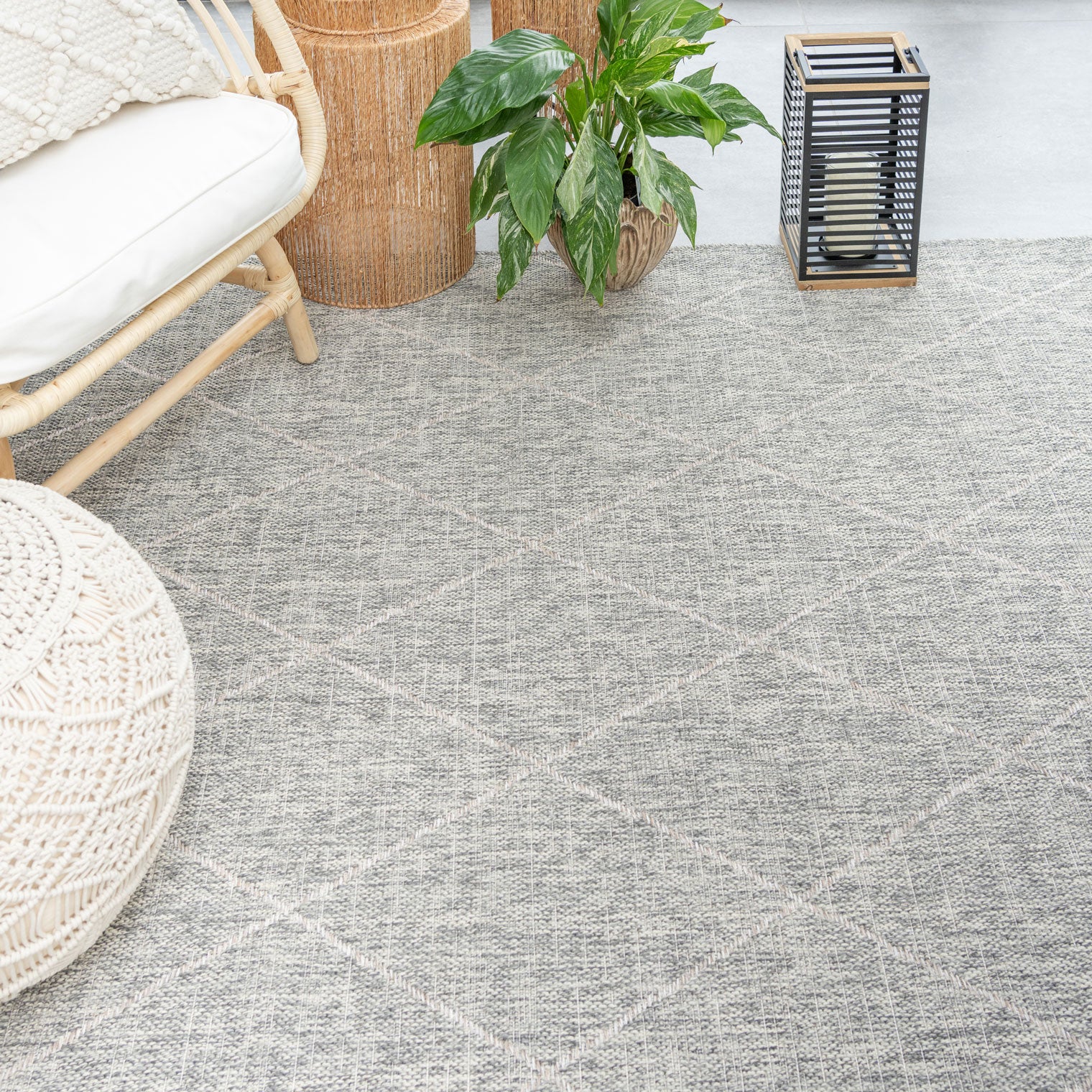 Neutral Trellis Living Room Rug - Mahoni - Image 2