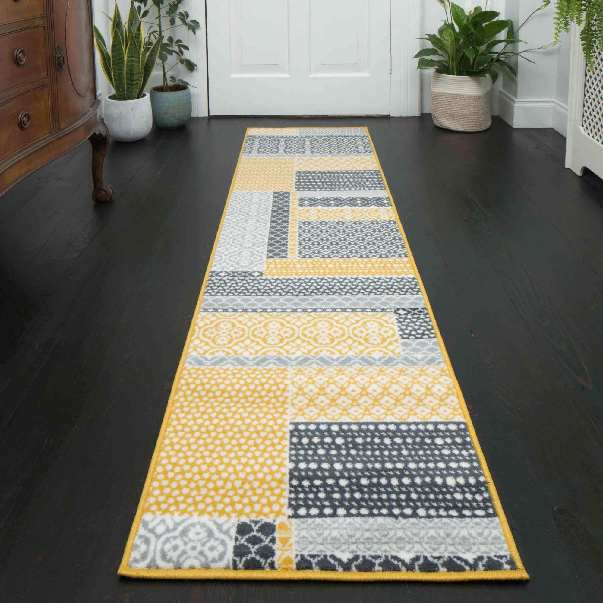 Ochre Grey Patchwork Rug - Image 8