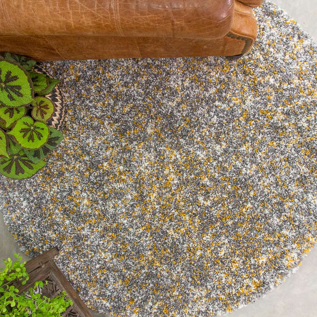 Ochre Luxurious Shaggy Round Circle Living Room Rug - Image 2