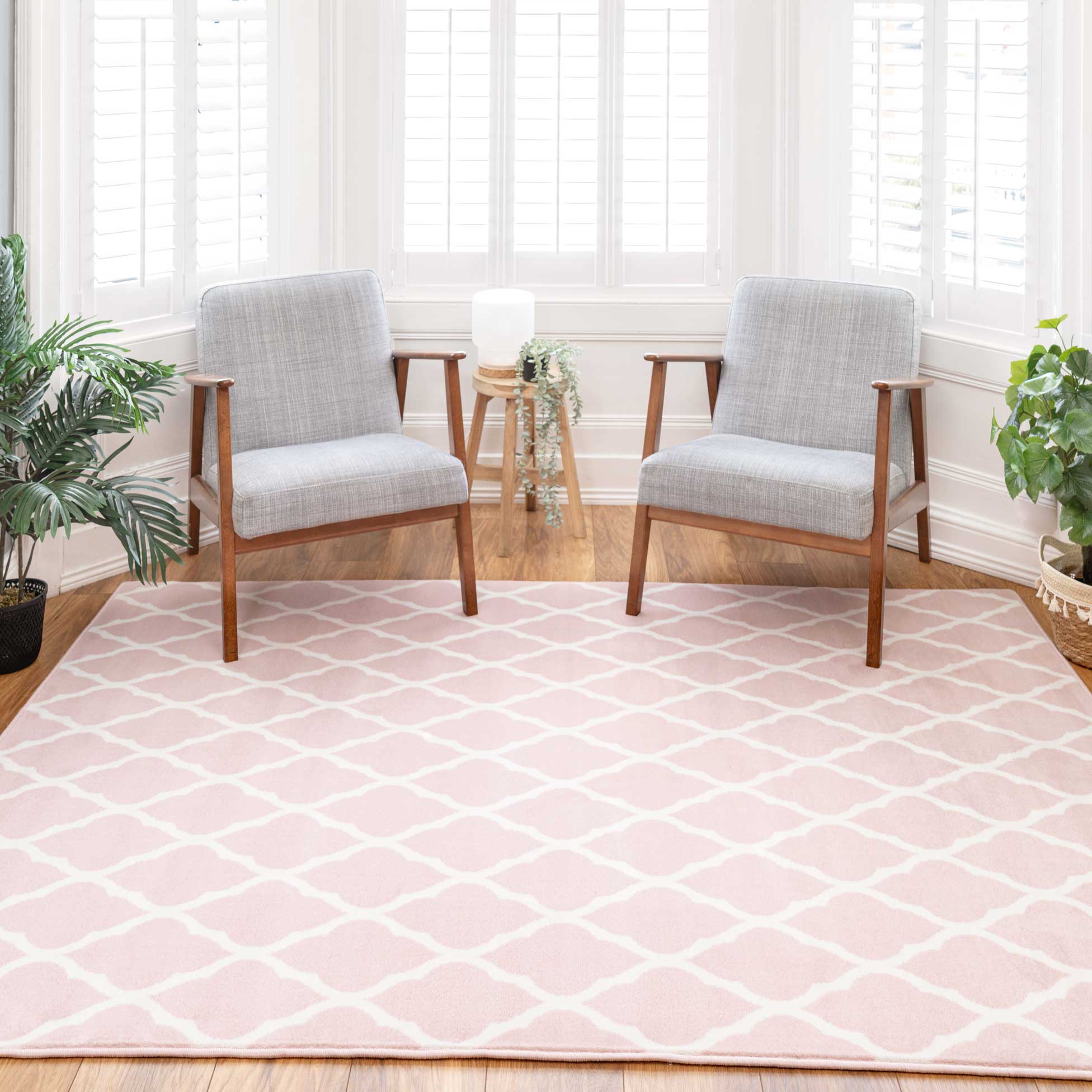 Pink Blush Moroccan Trellis Living Room Rug - Image 2