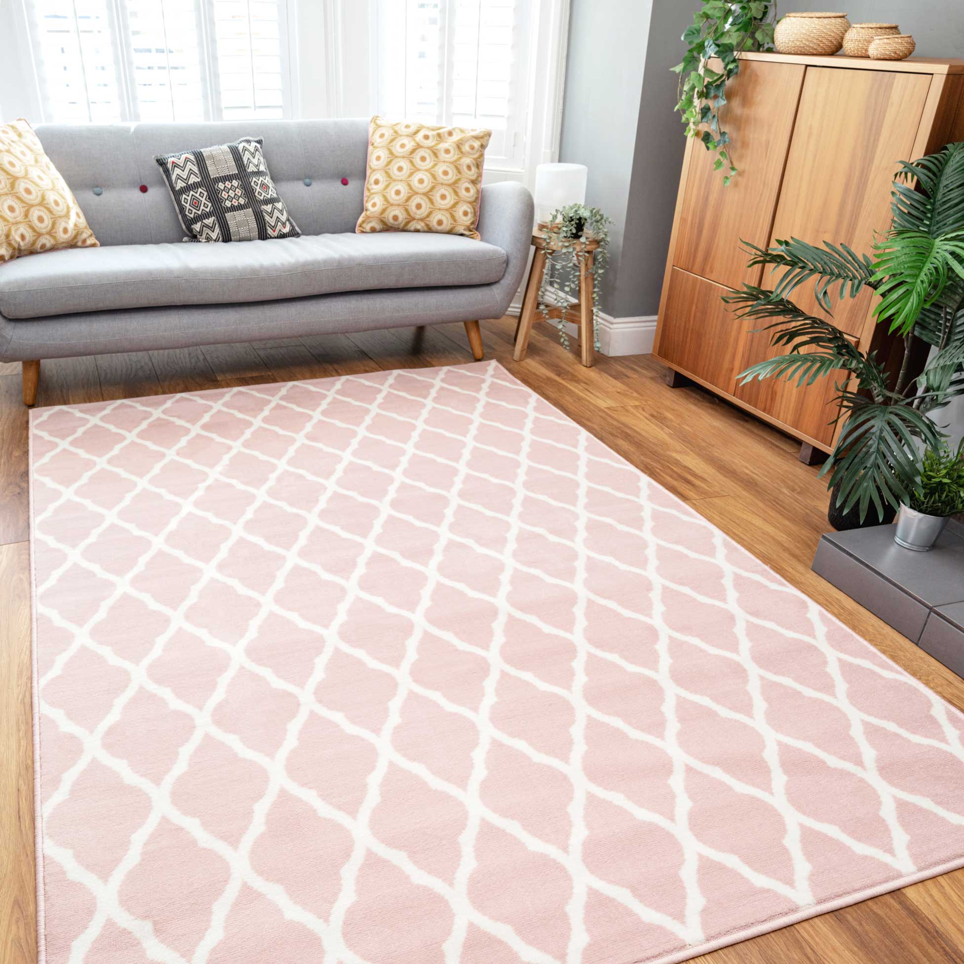 Pink Blush Moroccan Trellis Living Room Rug - Image 3