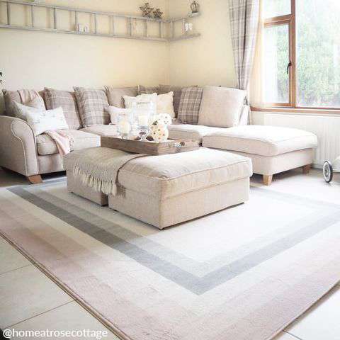 Pink Grey Bordered Framed Living Room Rug - Image 2
