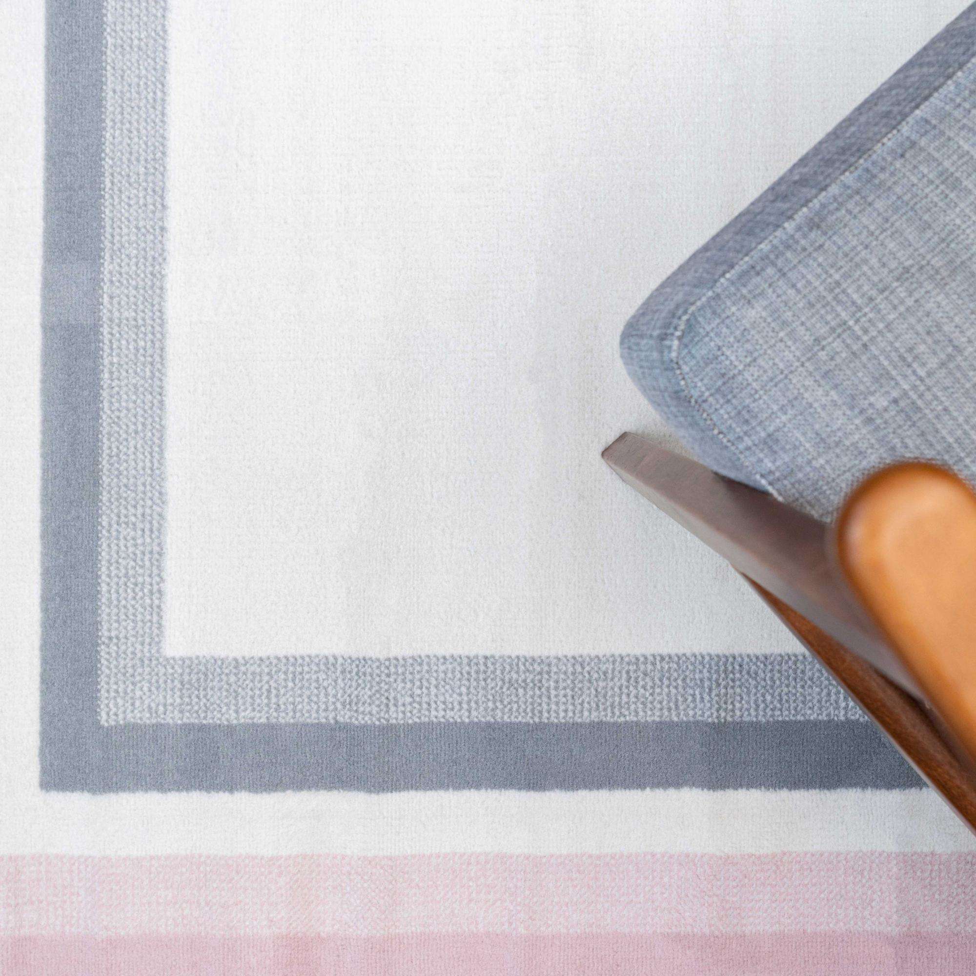 Pink Grey Bordered Framed Living Room Rug - Image 4