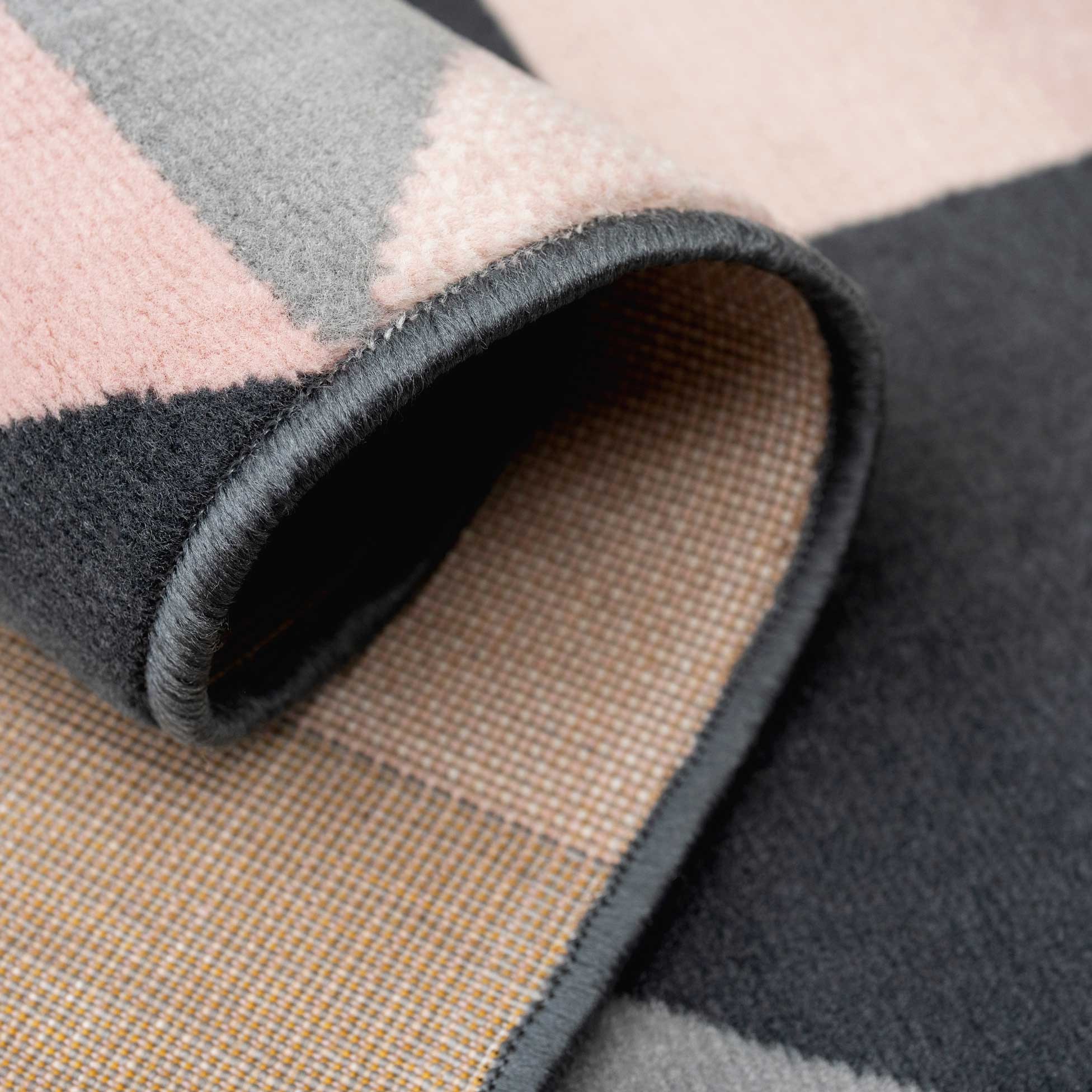 Pink Grey Diamond Geometric Living Room Rug - Image 6