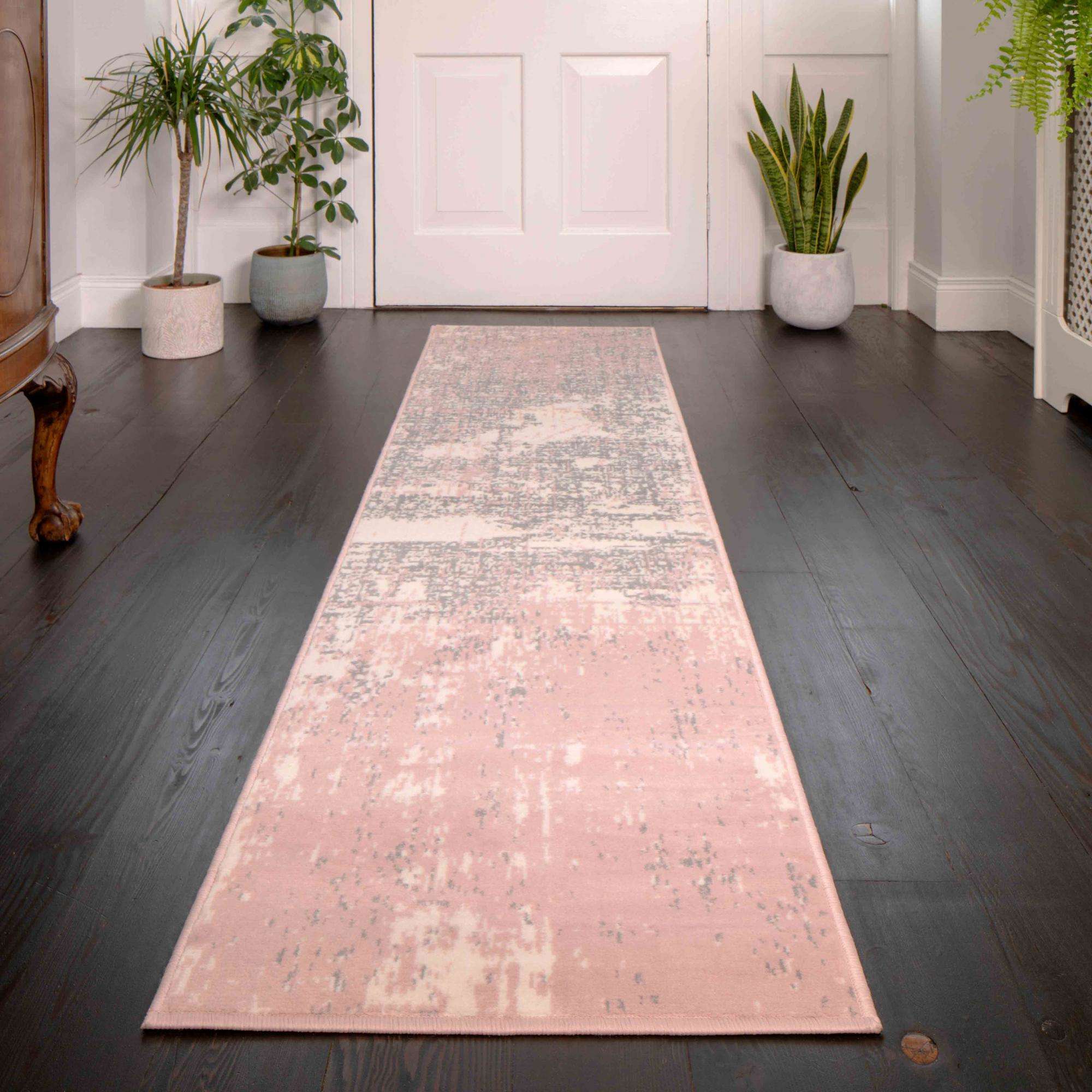 Pink Grey Distressed Worn Look Living Room Rug - Milan - Image 9