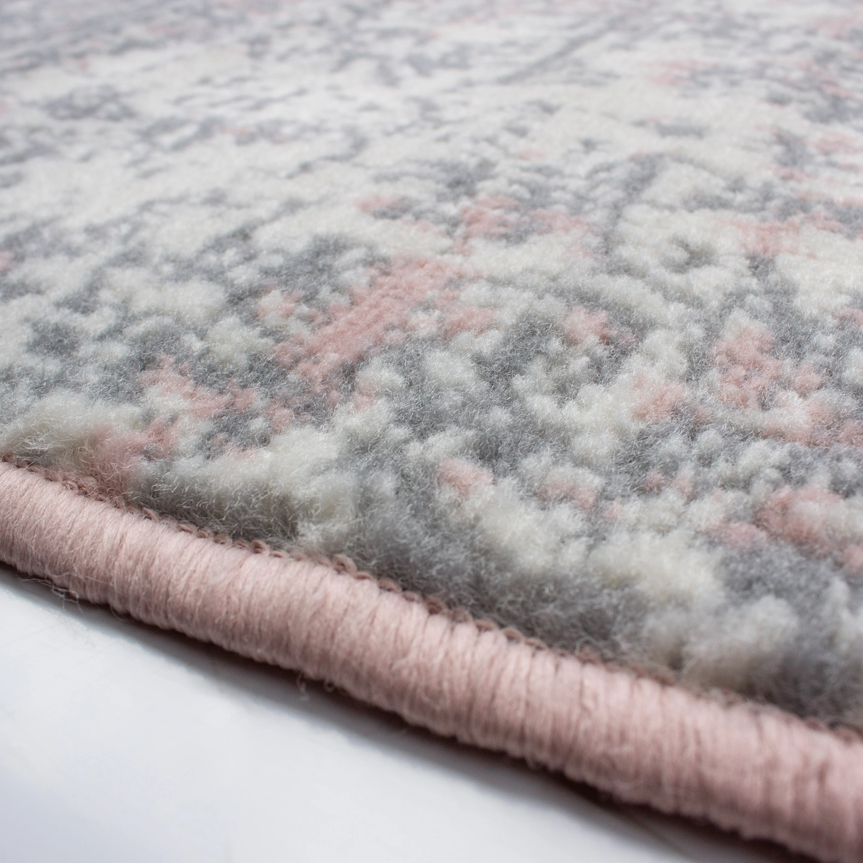 Pink Grey Distressed Worn Look Living Room Rug - Milan - Image 11